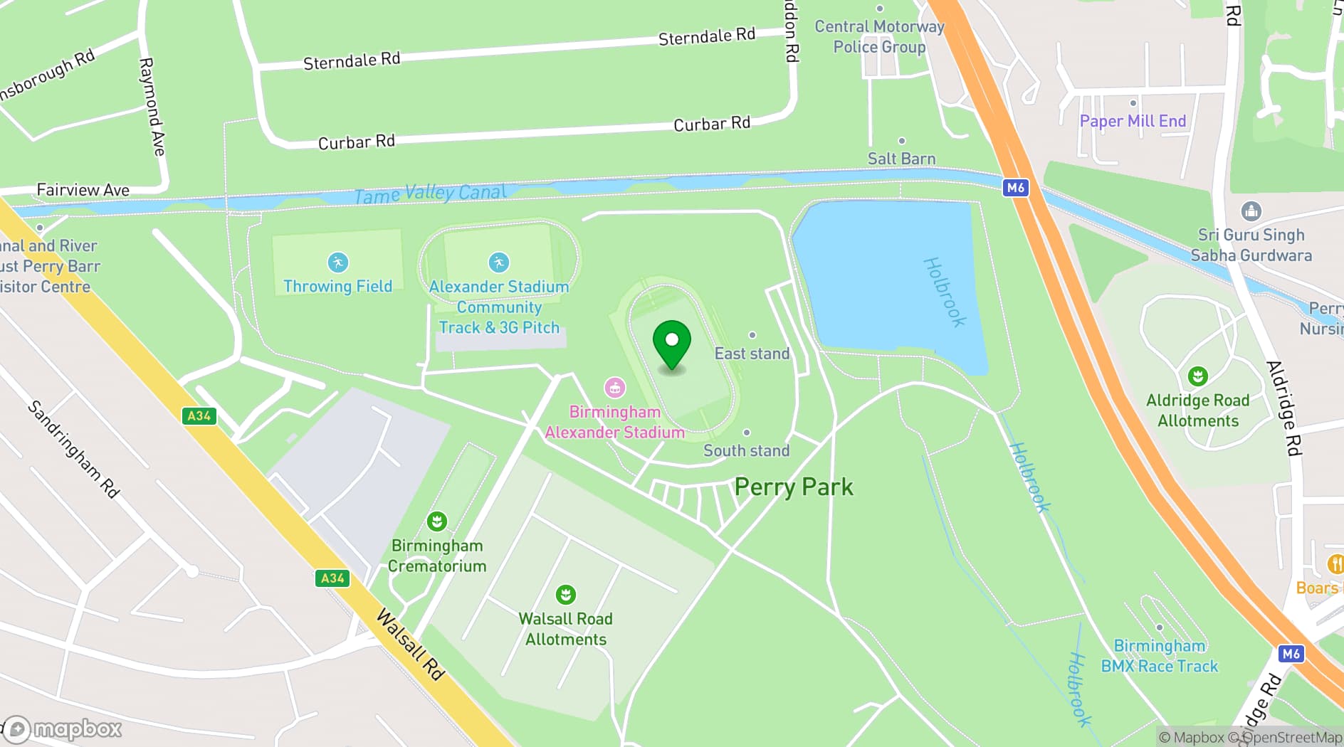 Map showing Alexander Stadium