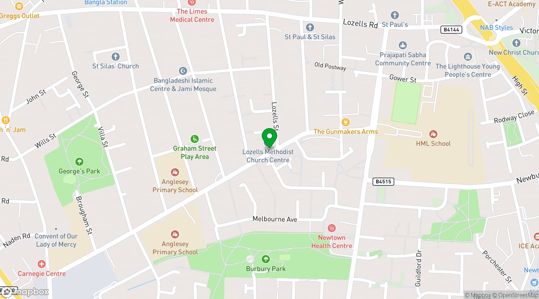 Map showing Lozells Community Centre