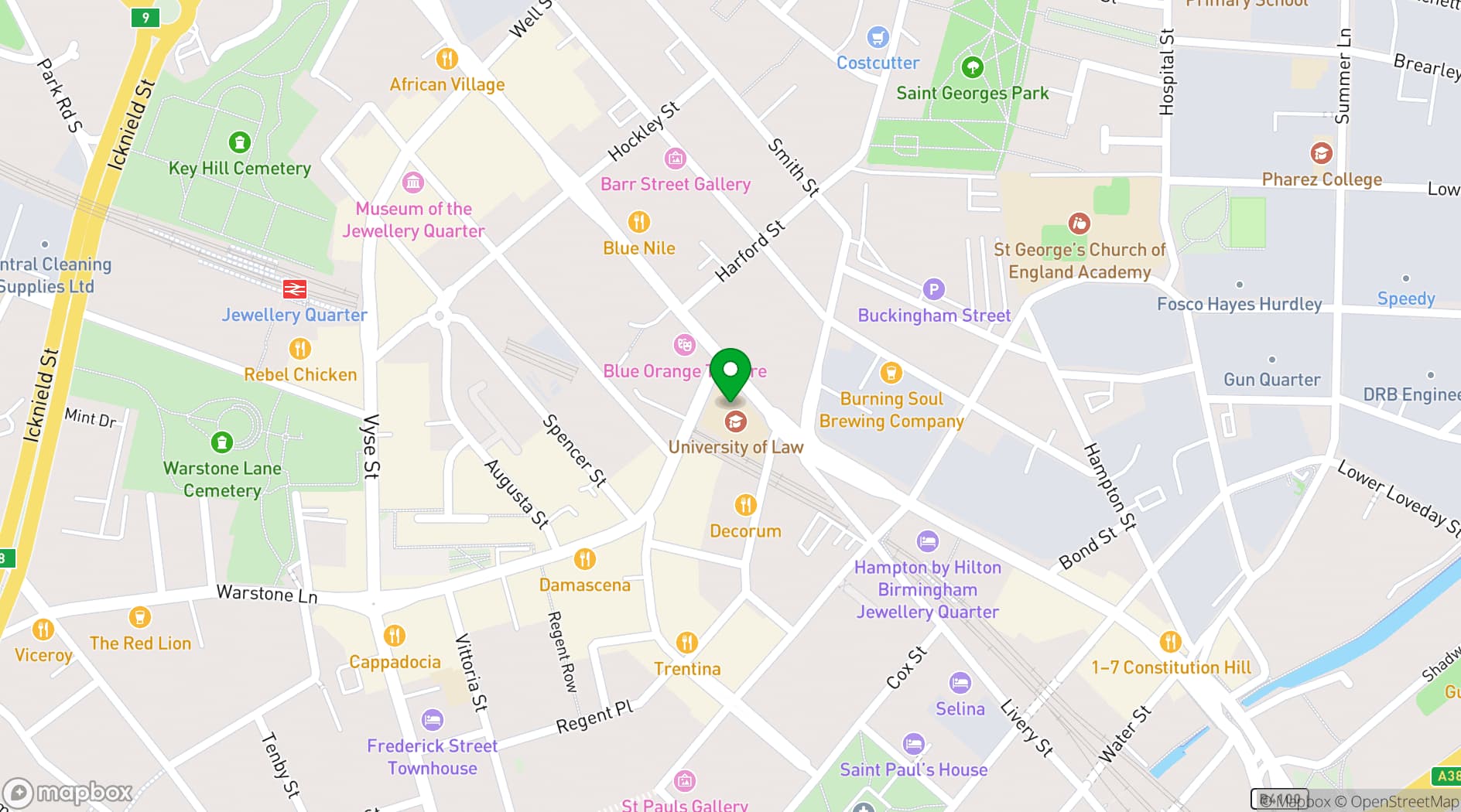 Map showing University of Law Birmingham