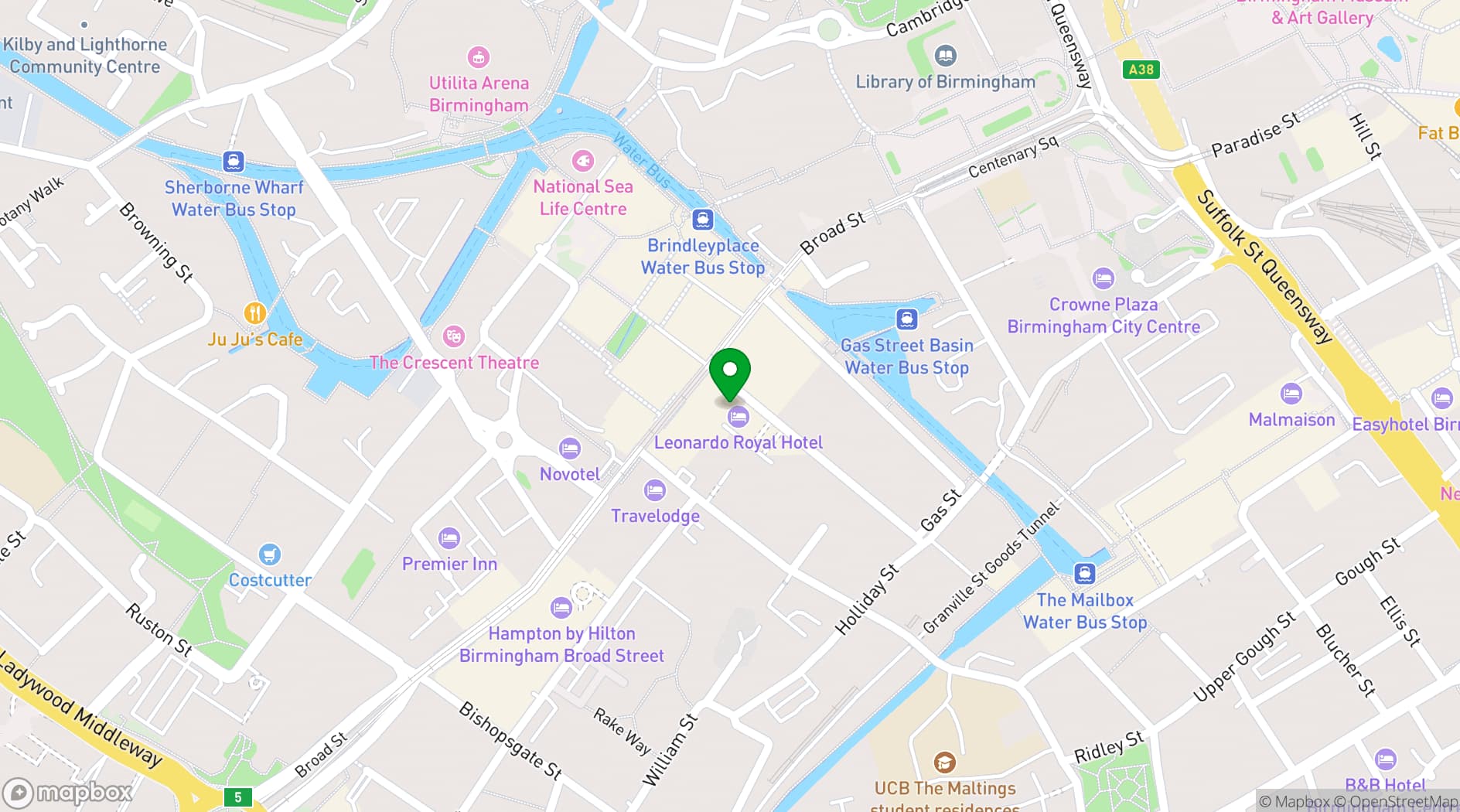 Map showing Leonardo Royal Hotel Birmingham