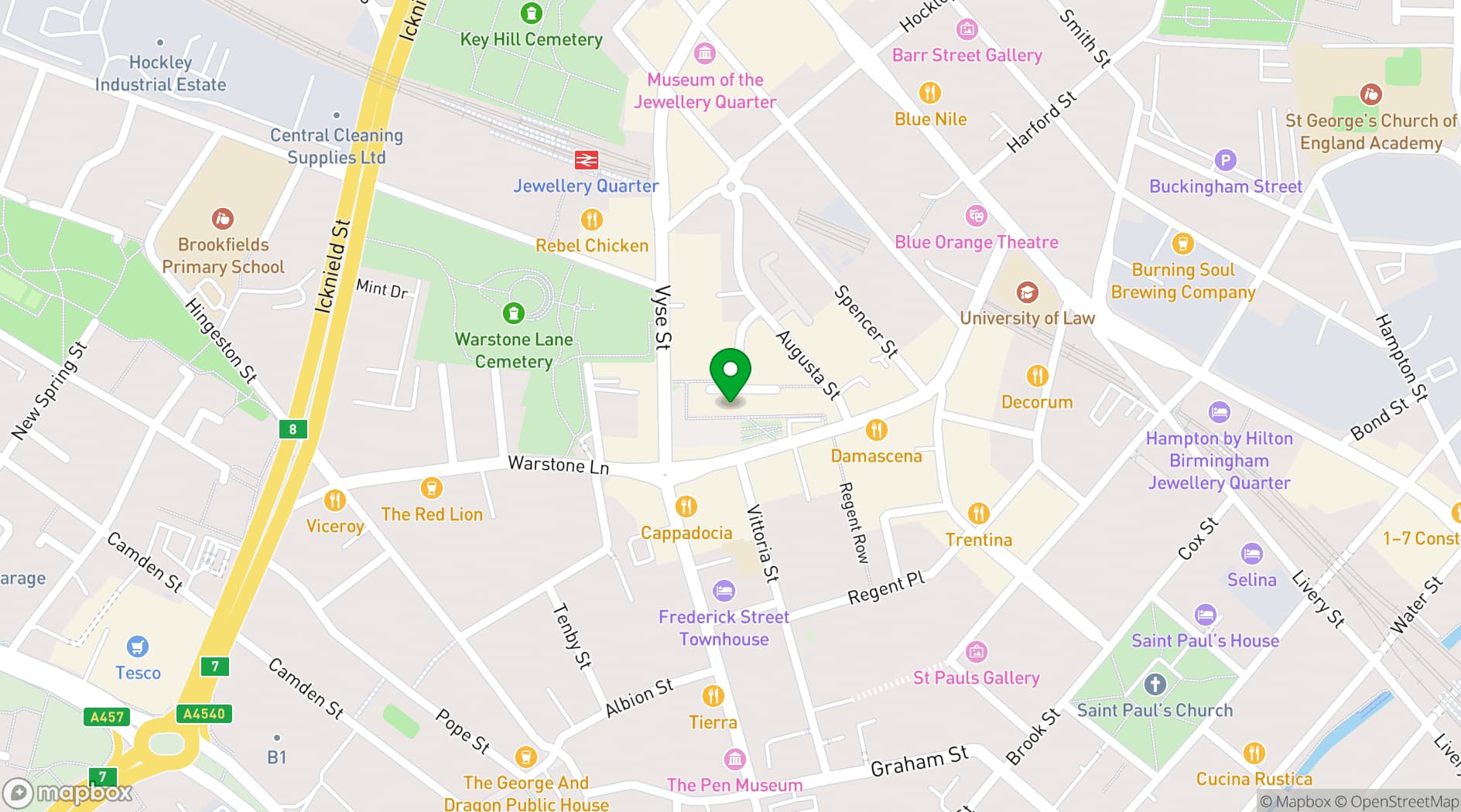 Map showing JQ Modern