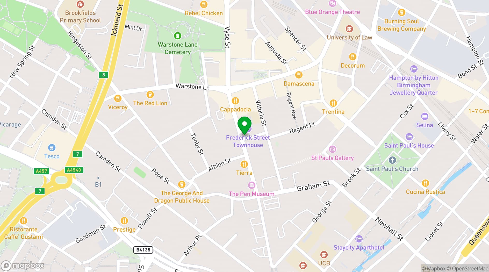 Map showing The Button Factory