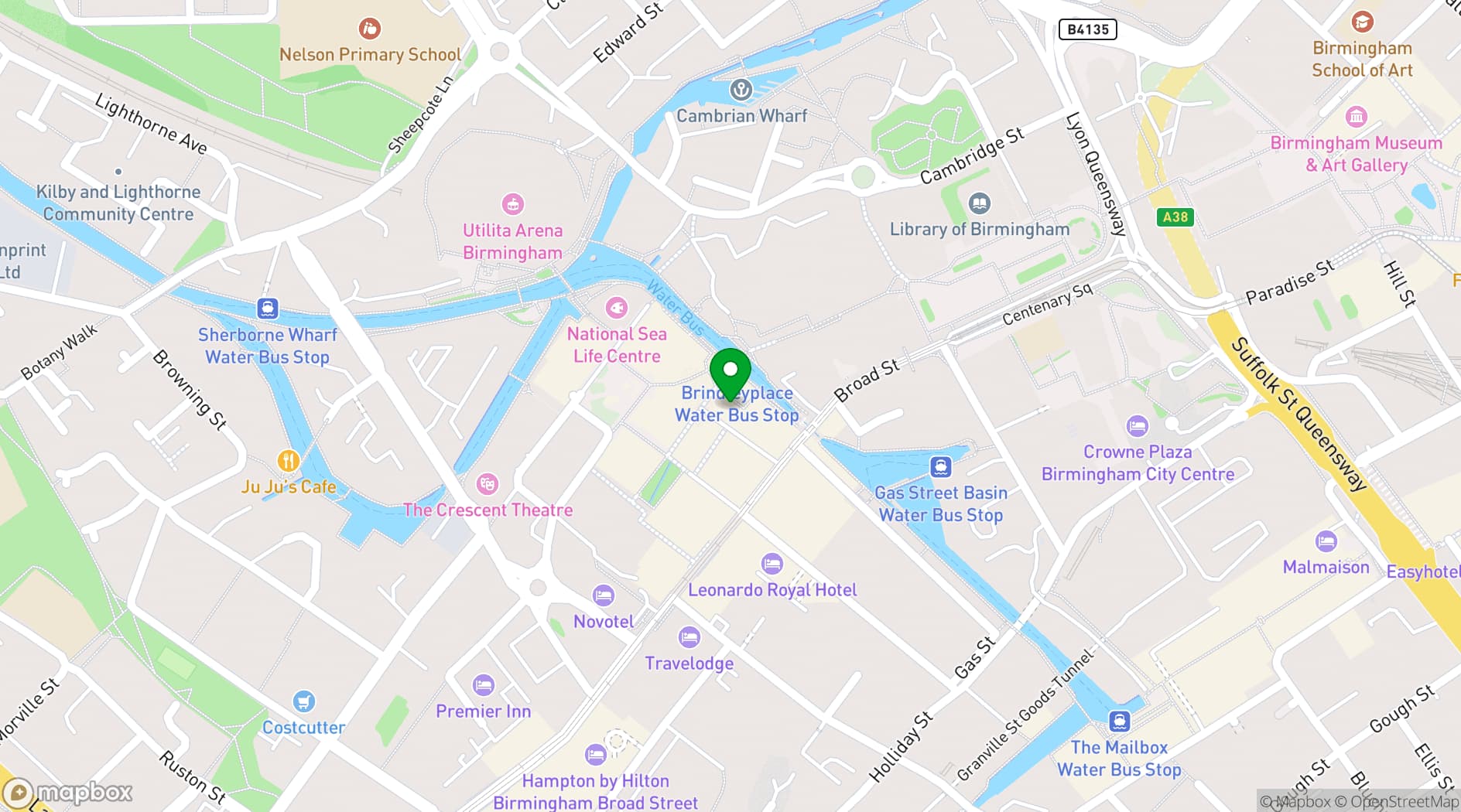 Map showing Be At One Brindley Place