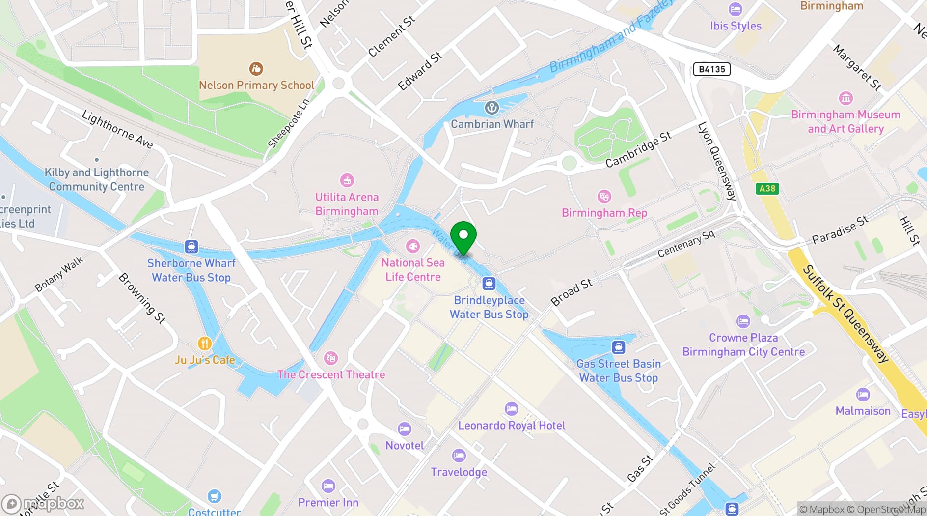 Map showing The Alchemist Brindleyplace