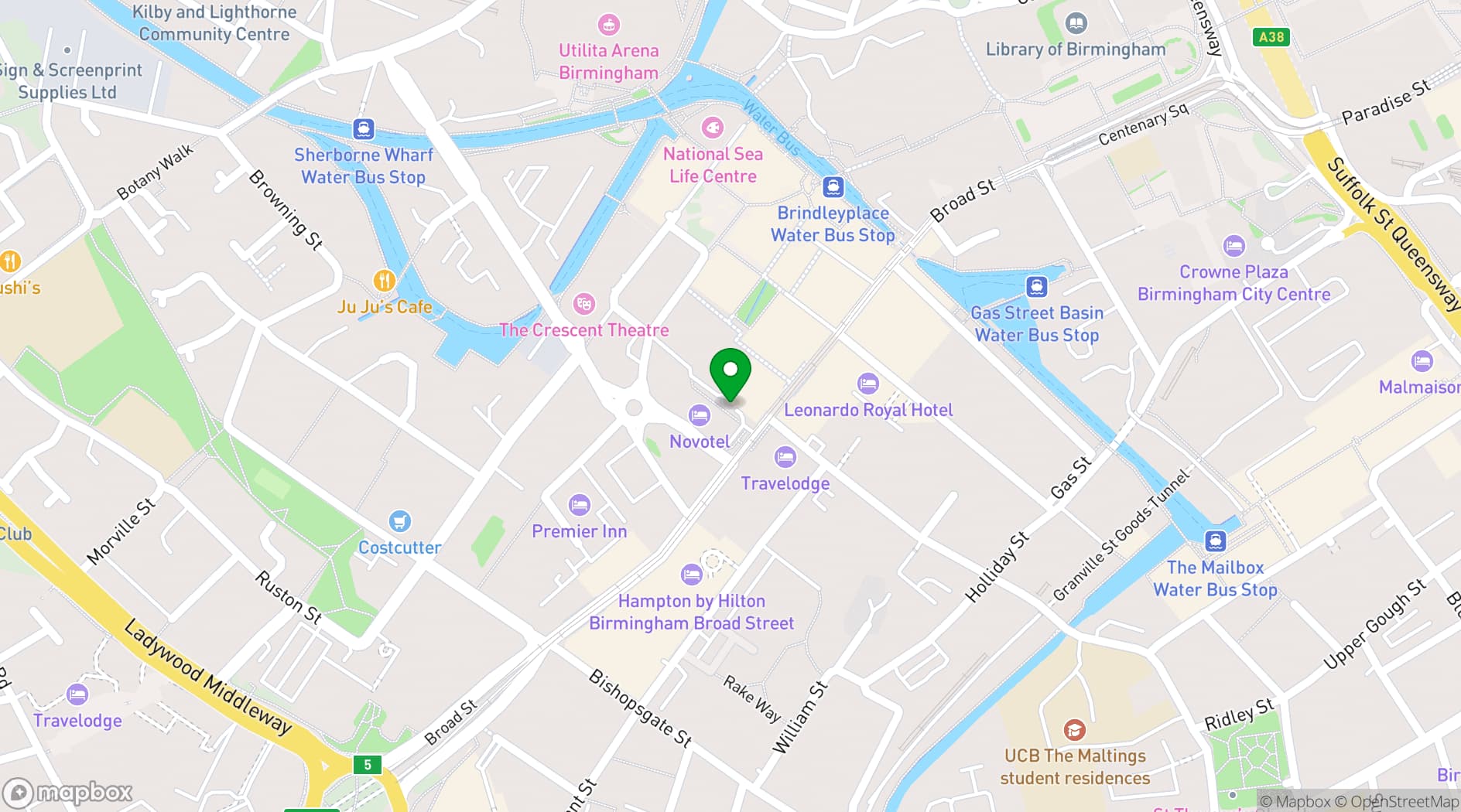 Map showing Novotel Birmingham Centre