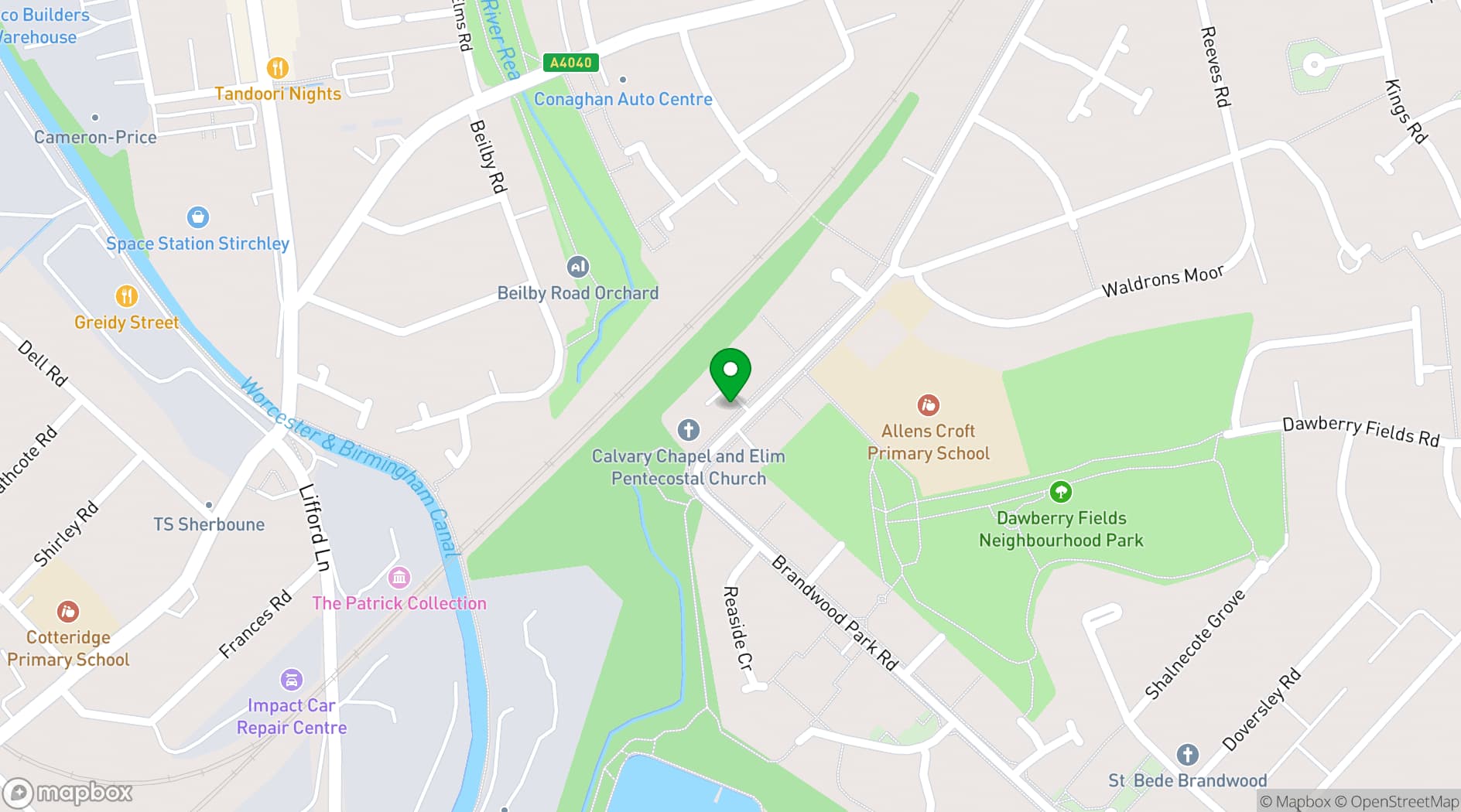 Map showing Brandwood Centre