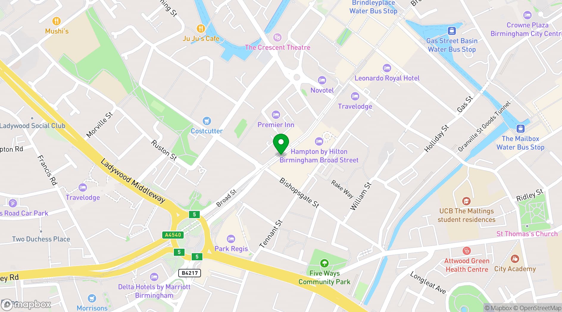 Map showing Boom Battle Bar Birmingham