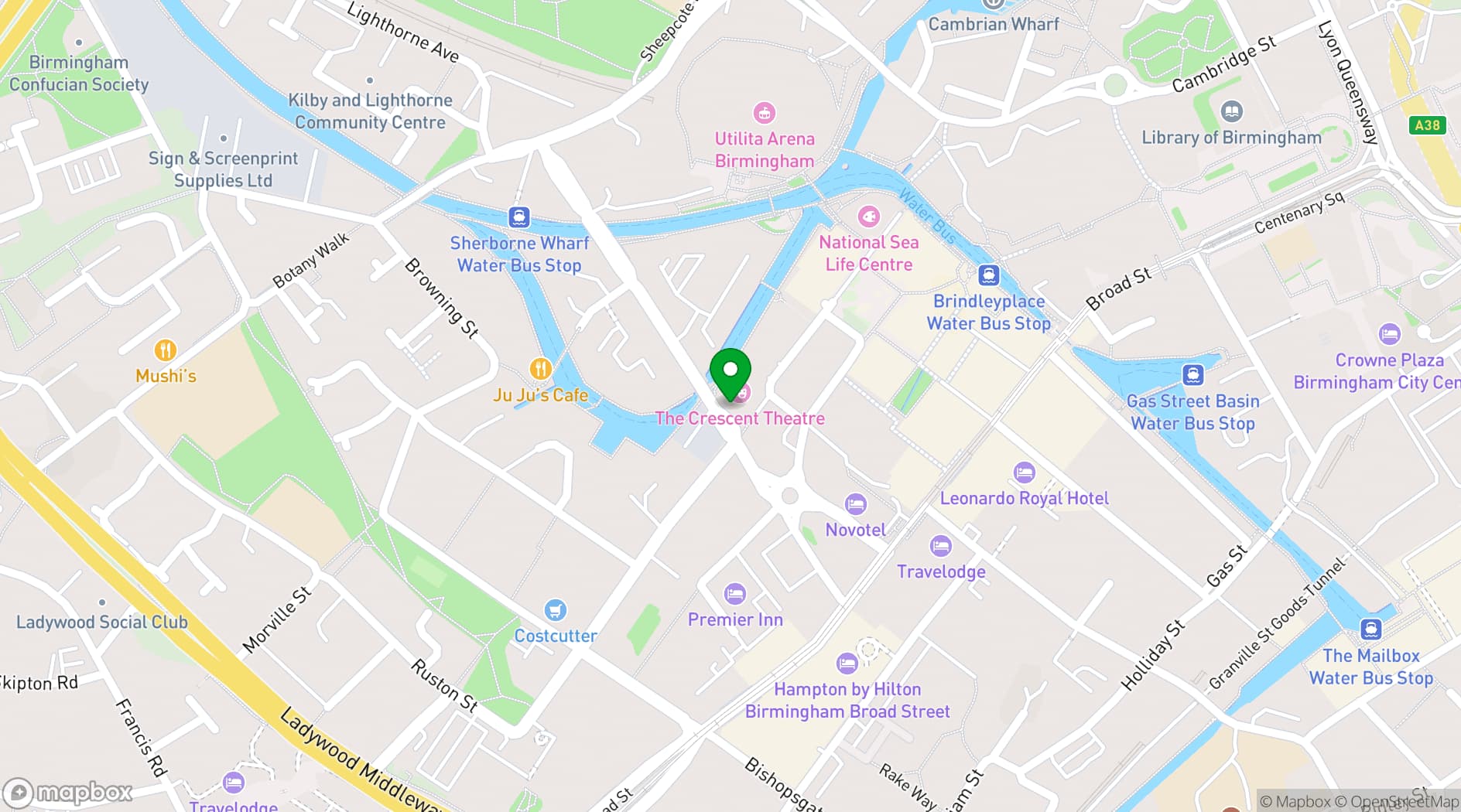 Map showing Crescent Theatre Birmingham