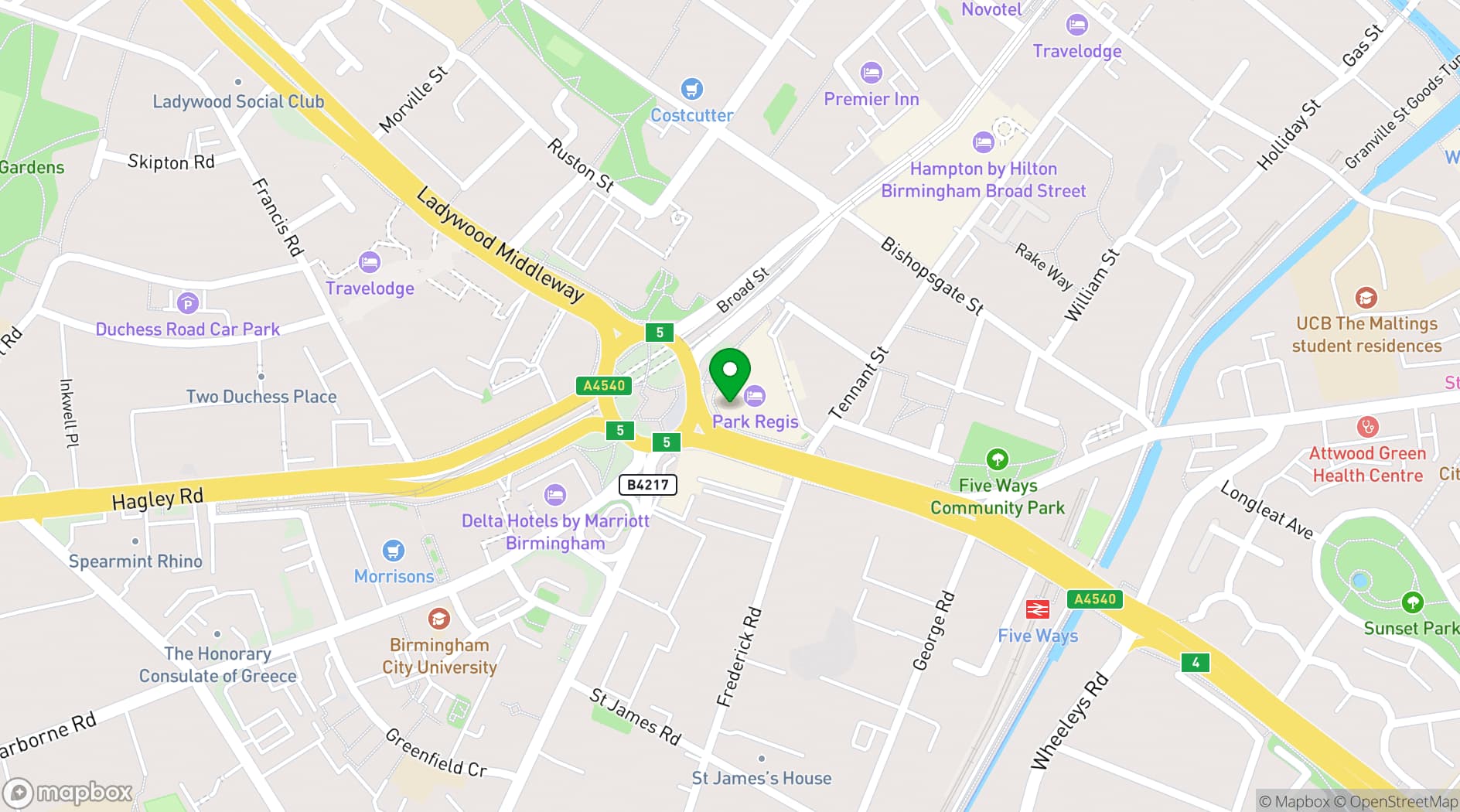 Map showing Park Regis Birmingham