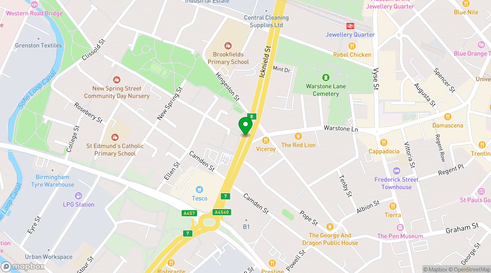 Map showing Birmingham Assay Office