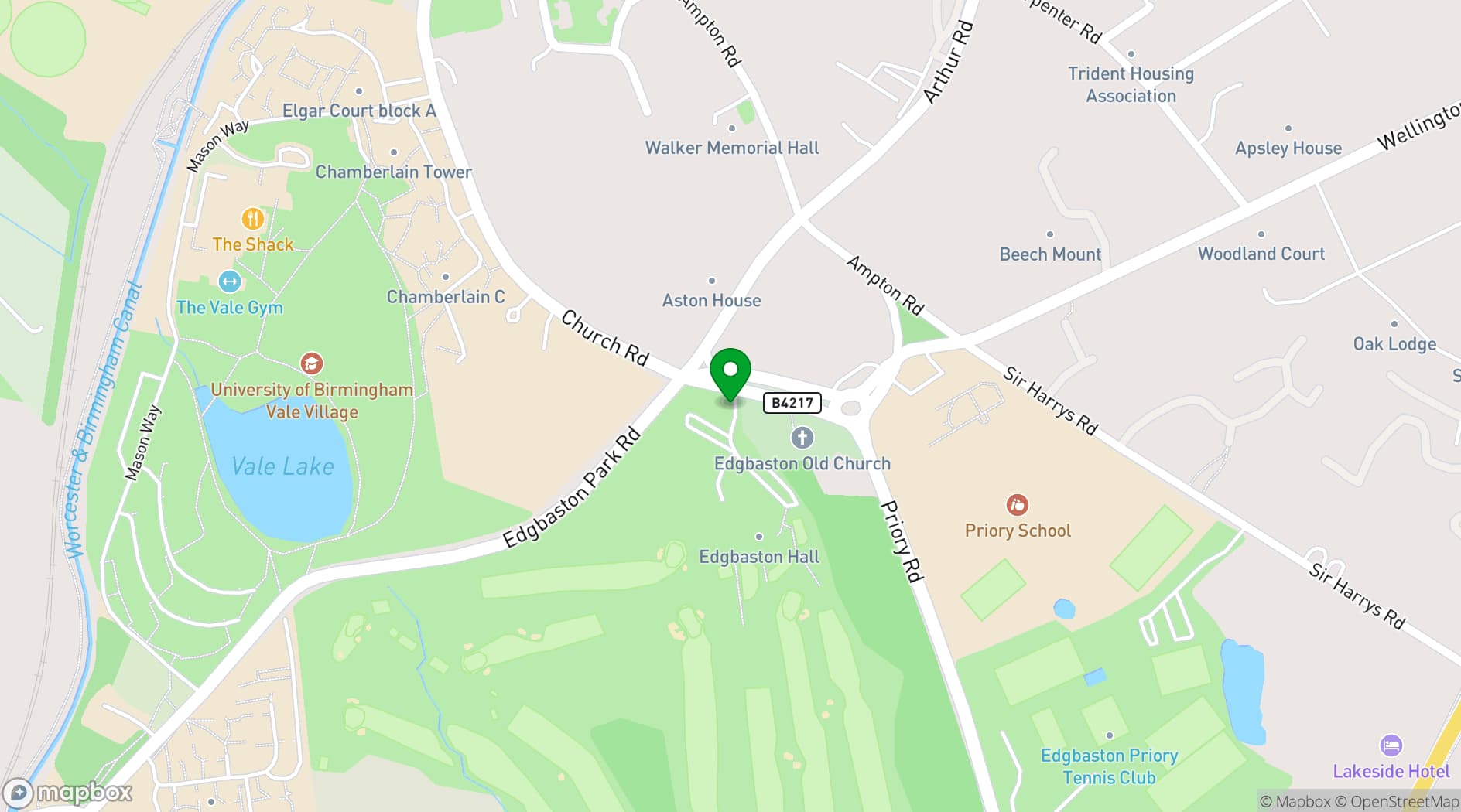 Map showing Edgbaston Golf Club