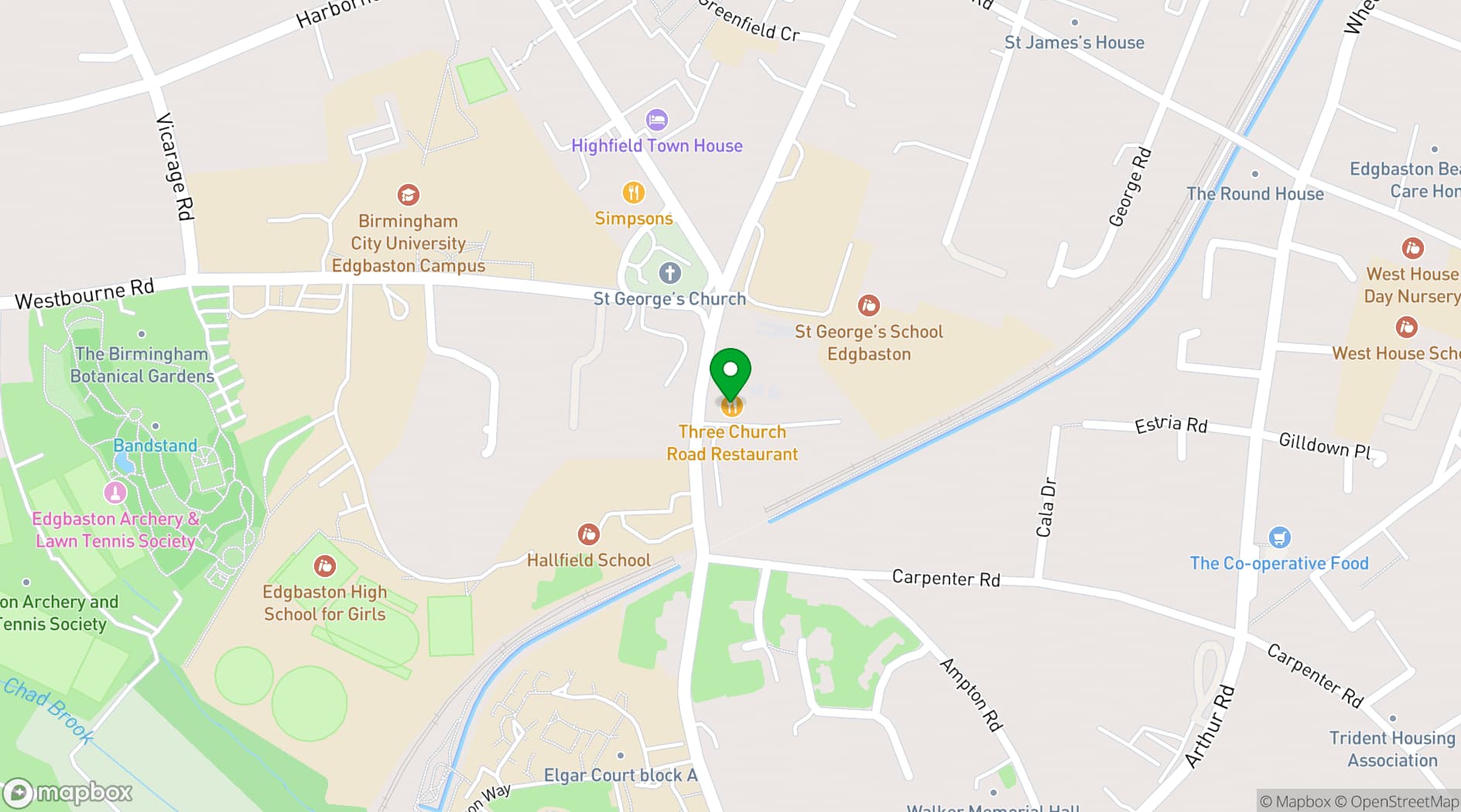 Map showing Three Church Road
