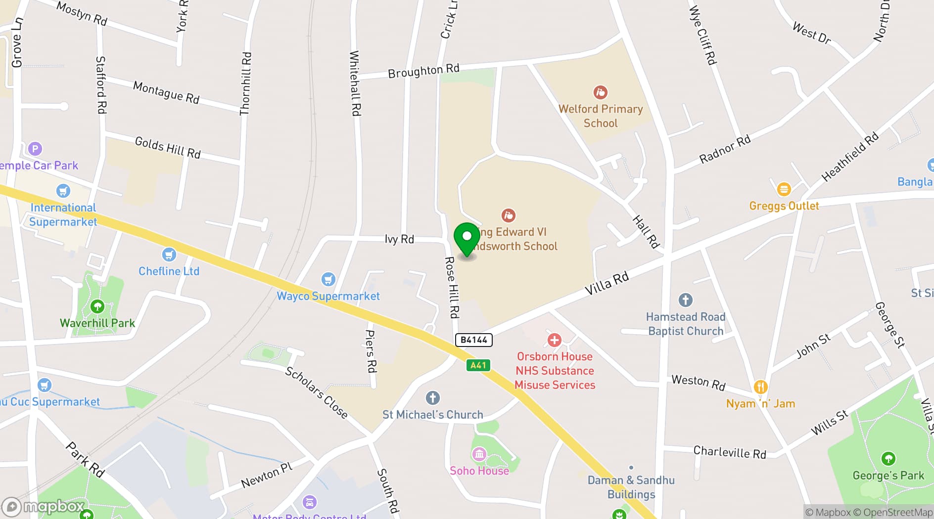 Map showing King Edward VI Handsworth School for Girls