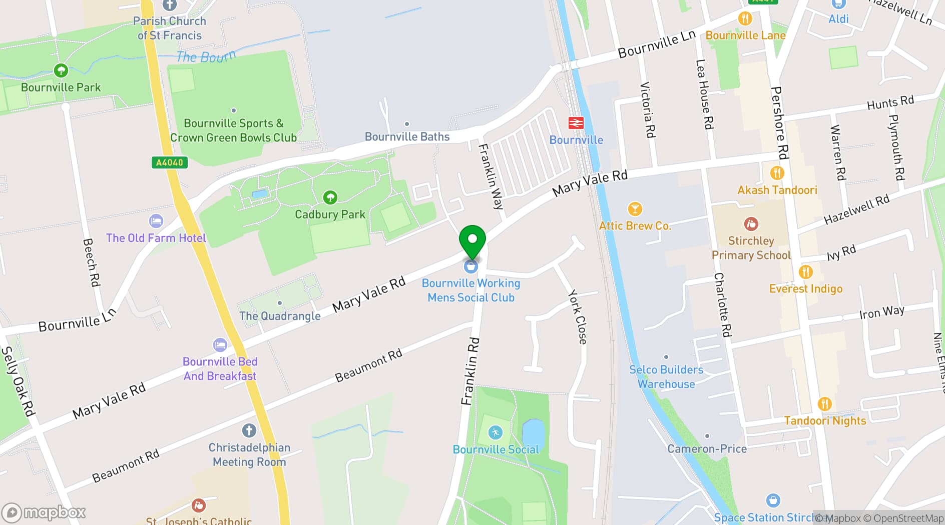 Map showing Bournville Social Club