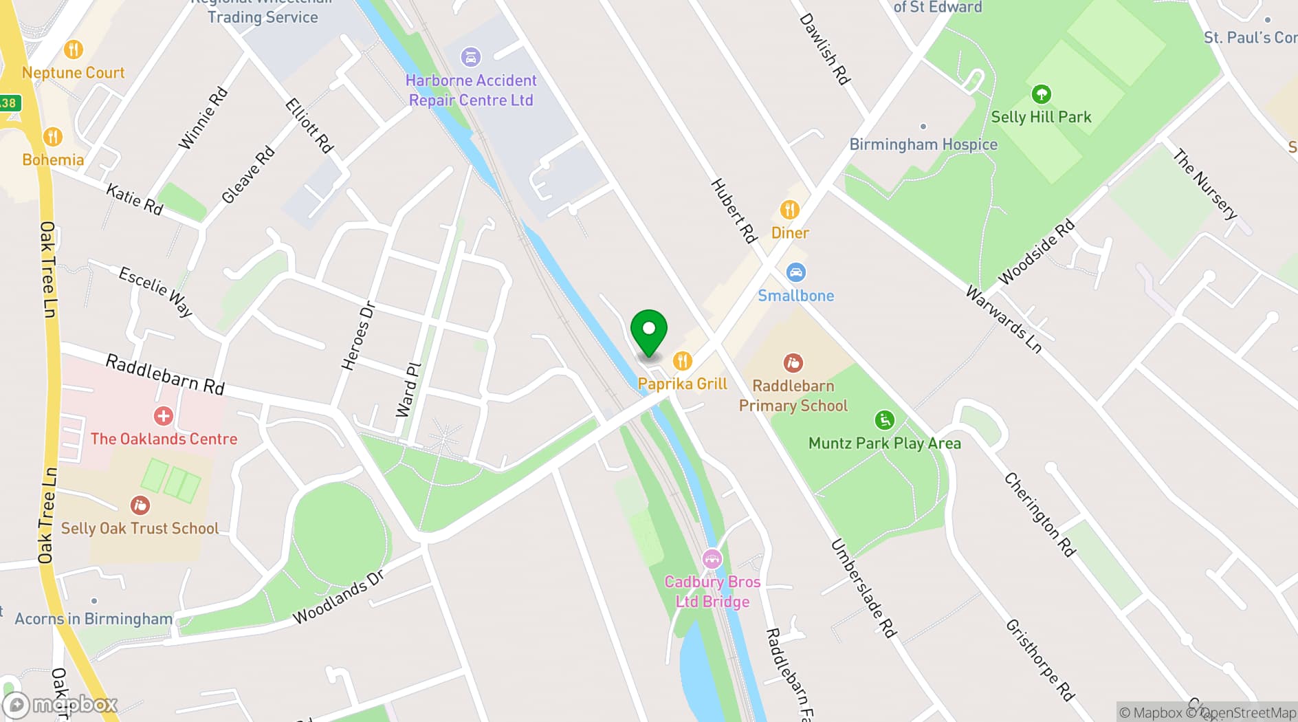 Map showing The Country Girl Selly Oak