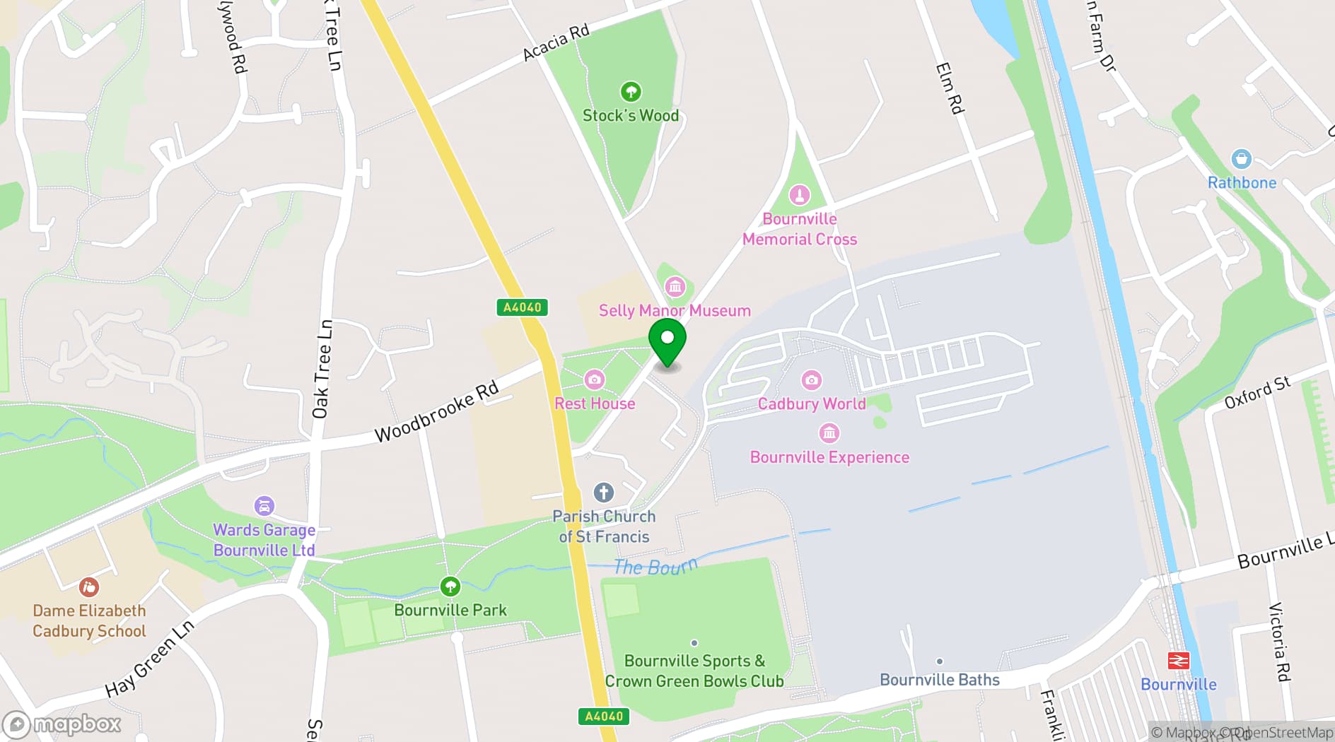 Map showing The Hub on the Green