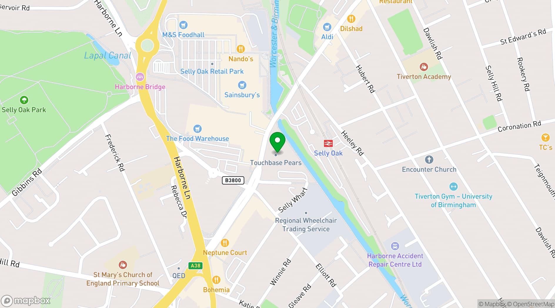 Map showing TouchBase Pears