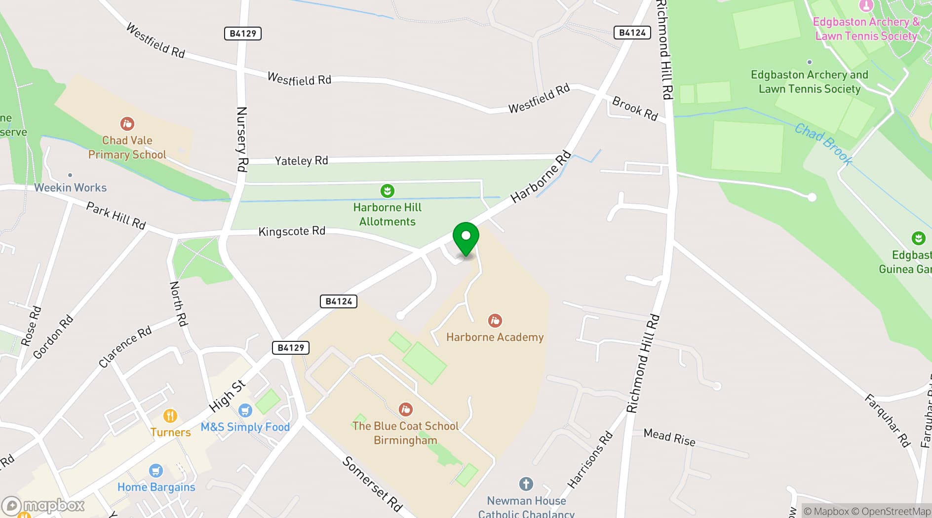 Map showing Harborne Academy Main Hall