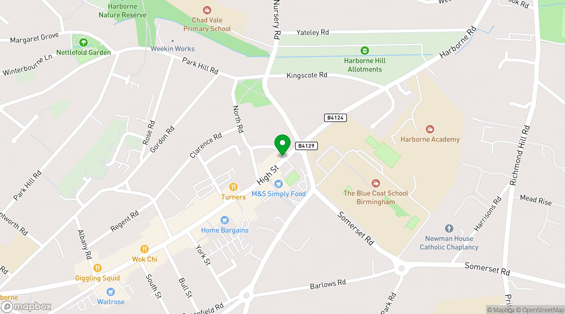 Map showing The Plough Harborne