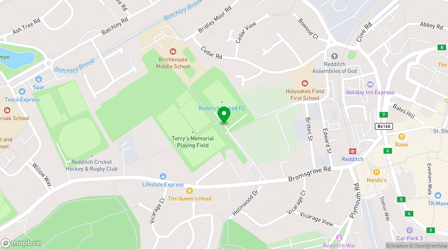 Map showing Redditch United Football Club