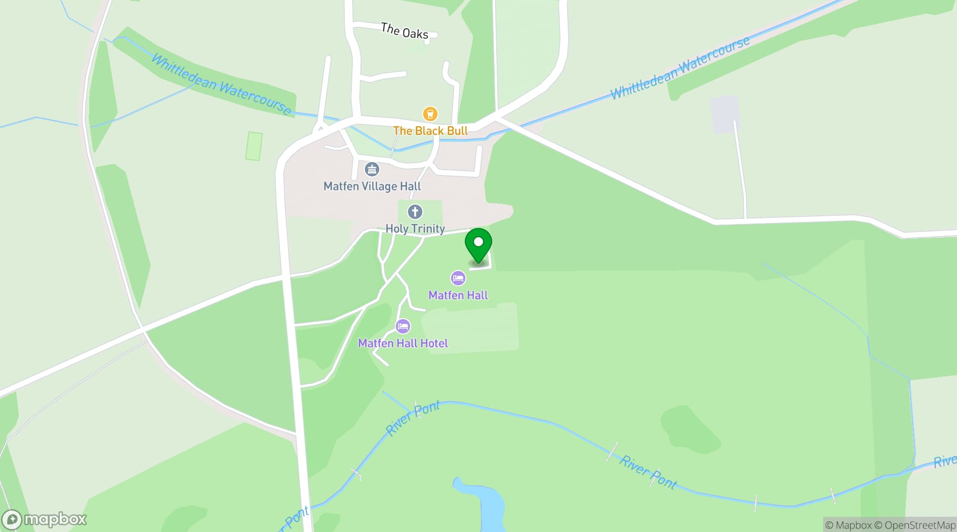 Map showing Matfen Hall
