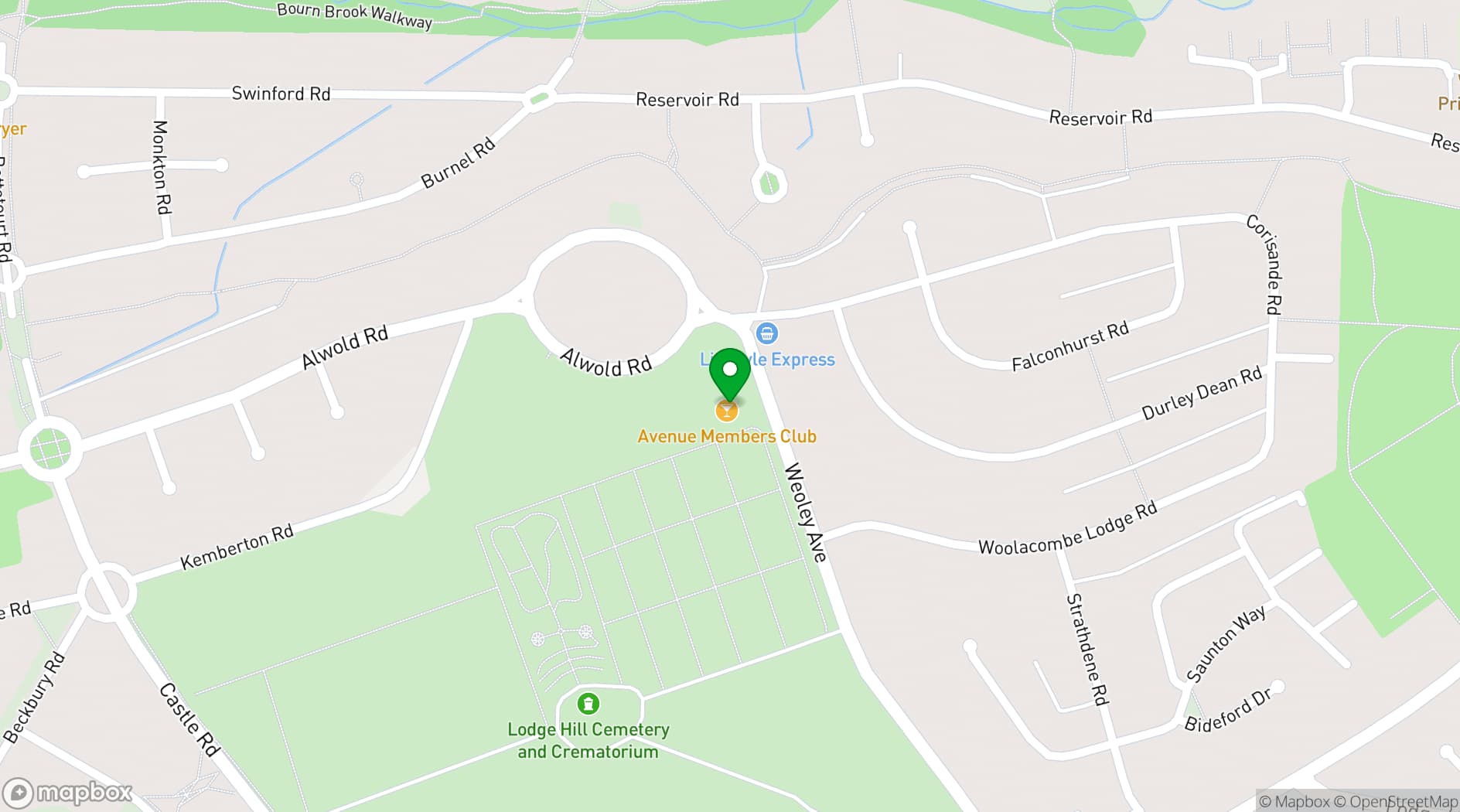Map showing Avenue Club and Lodge