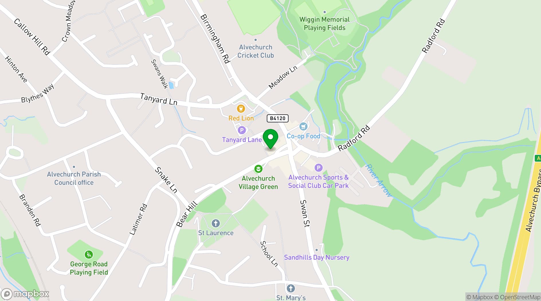 Map showing Alvechurch Village Hall