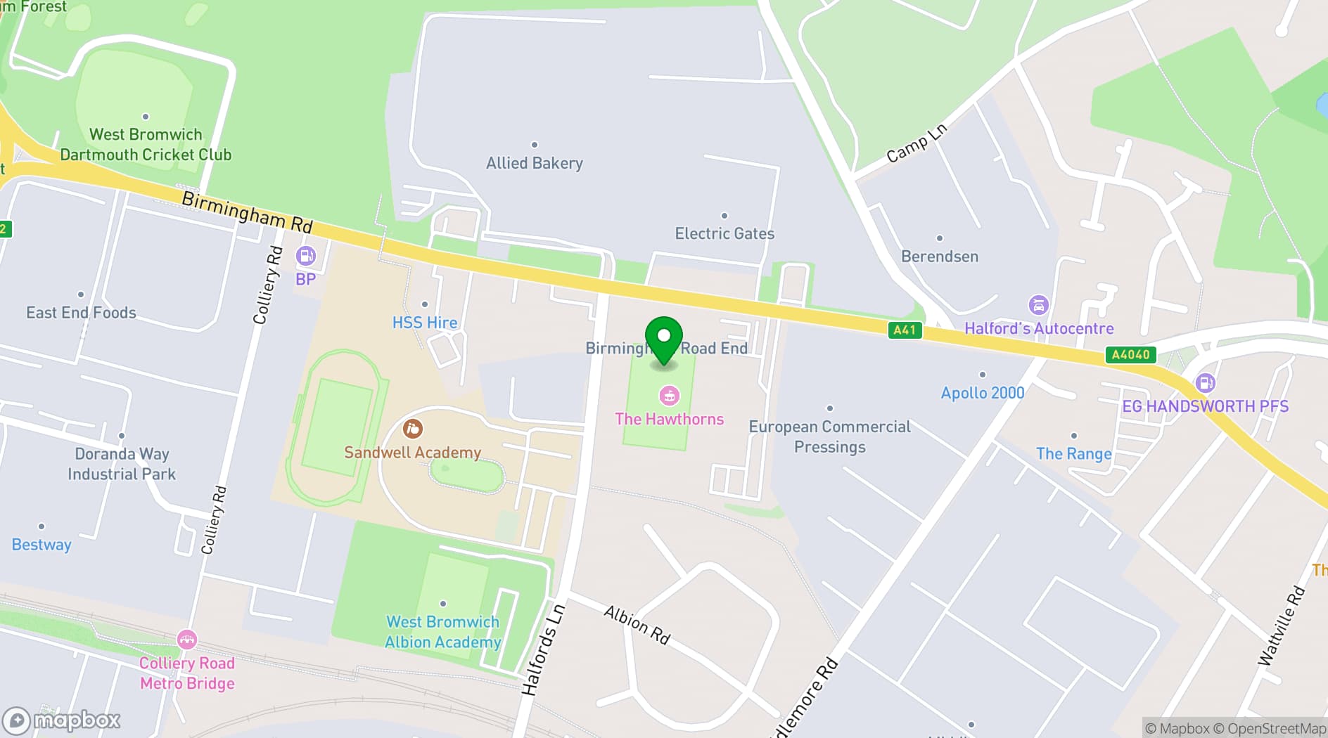 Map showing The Hawthorns