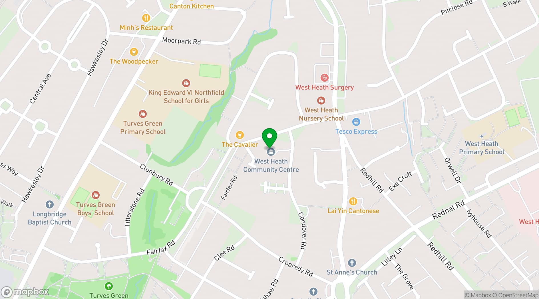 Map showing West Heath Community Centre