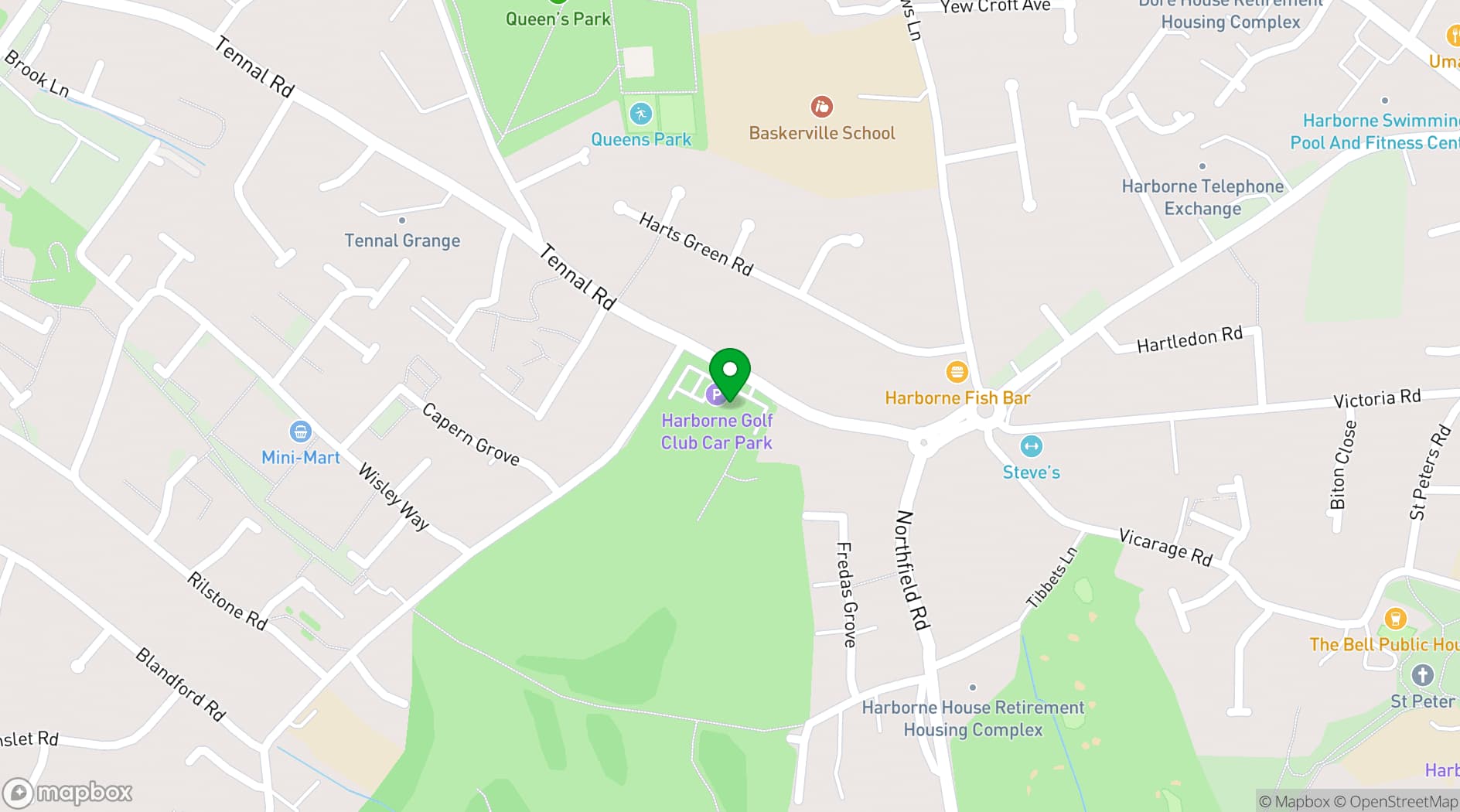 Map showing Harborne Golf Club