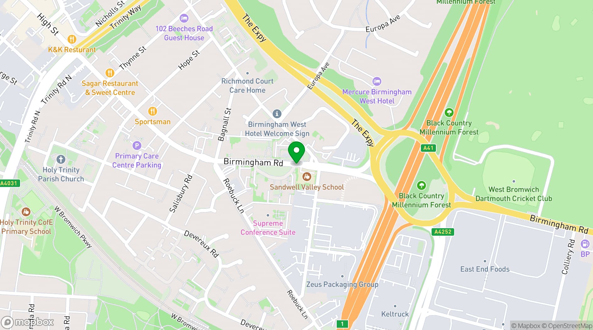 Map showing Mercure Birmingham West Hotel