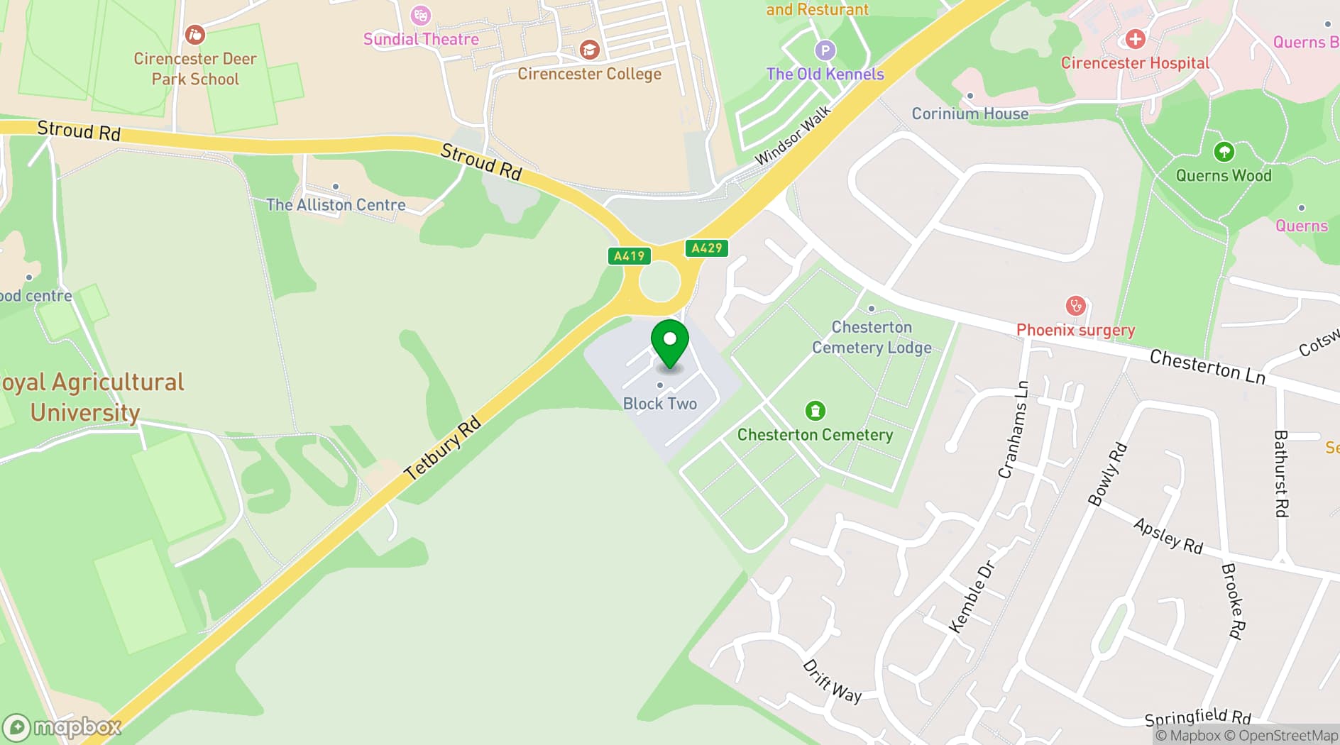 Map showing UBC Cirencester