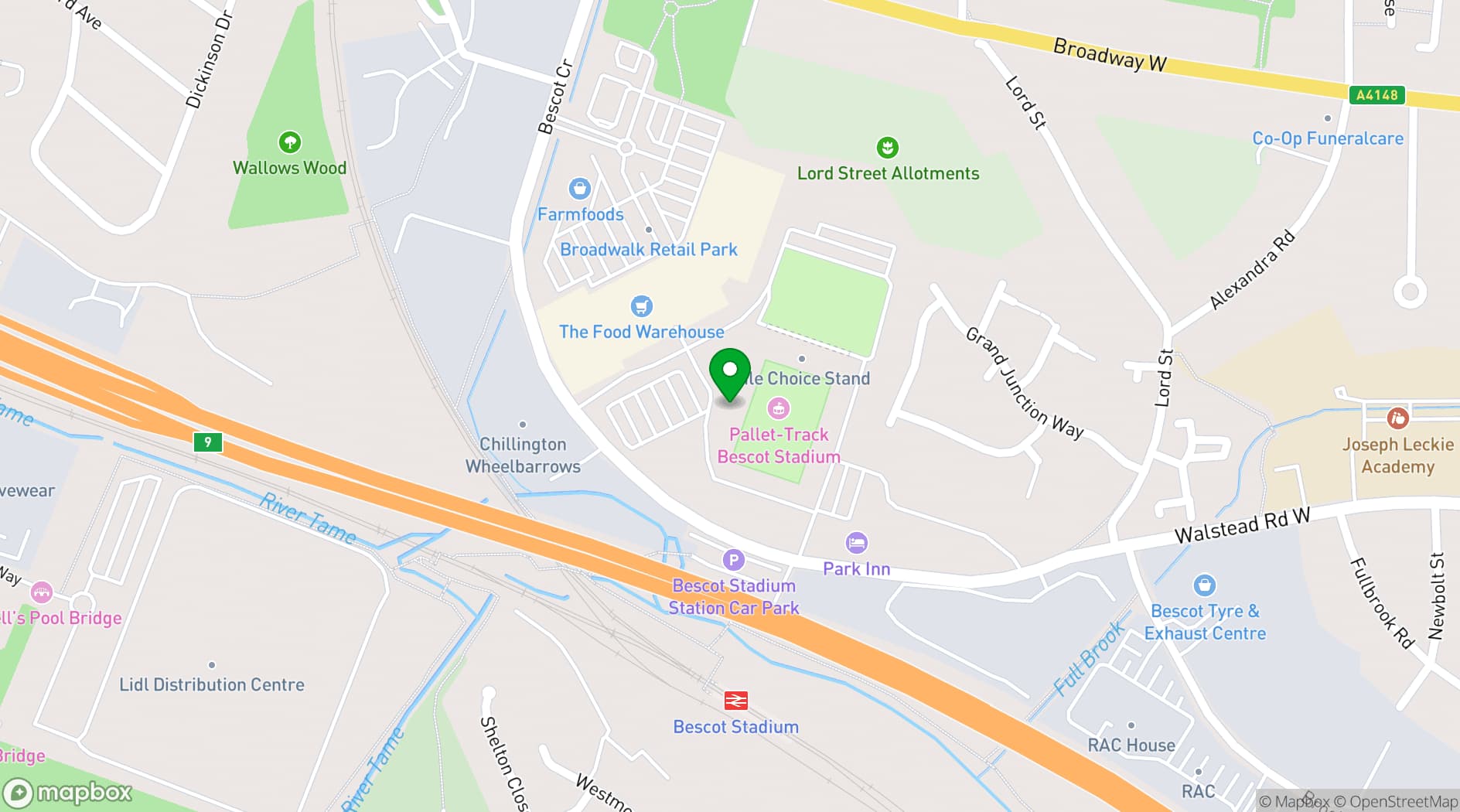 Map showing Walsall Football Club 