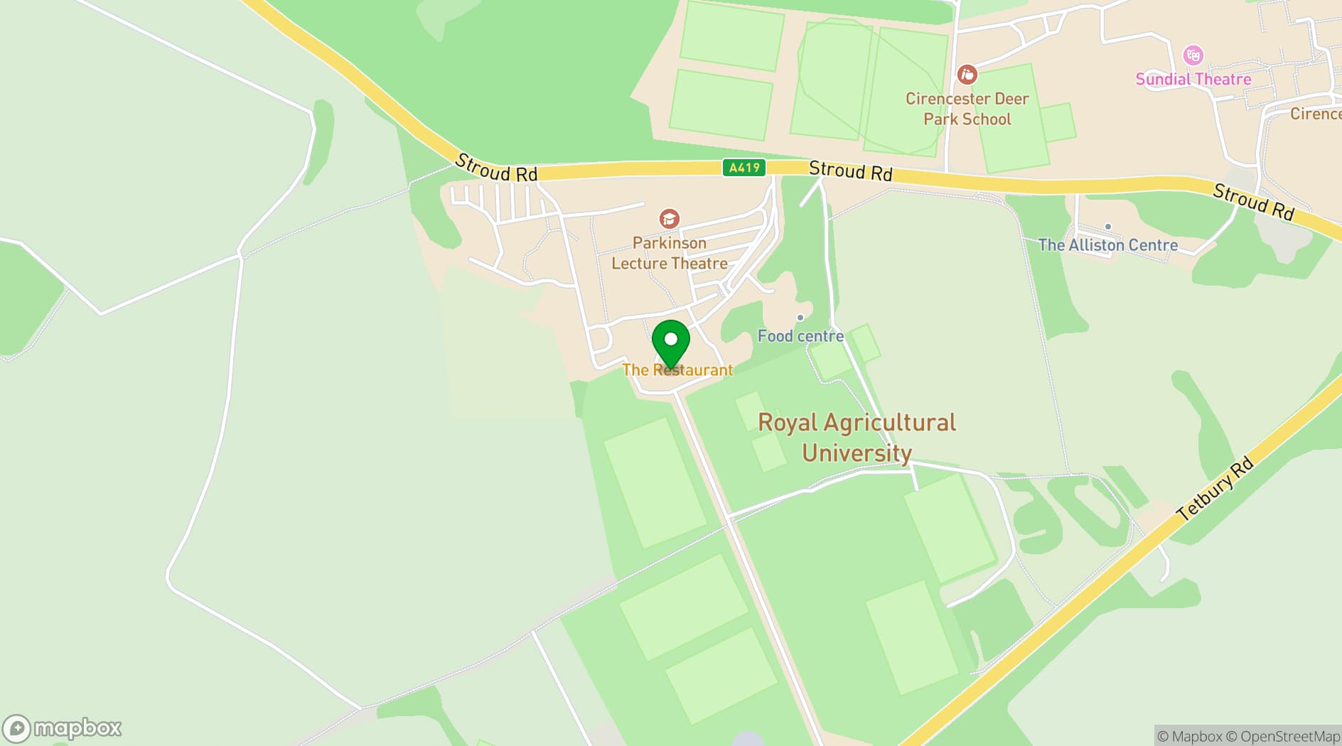 Map showing Royal Agricultural University