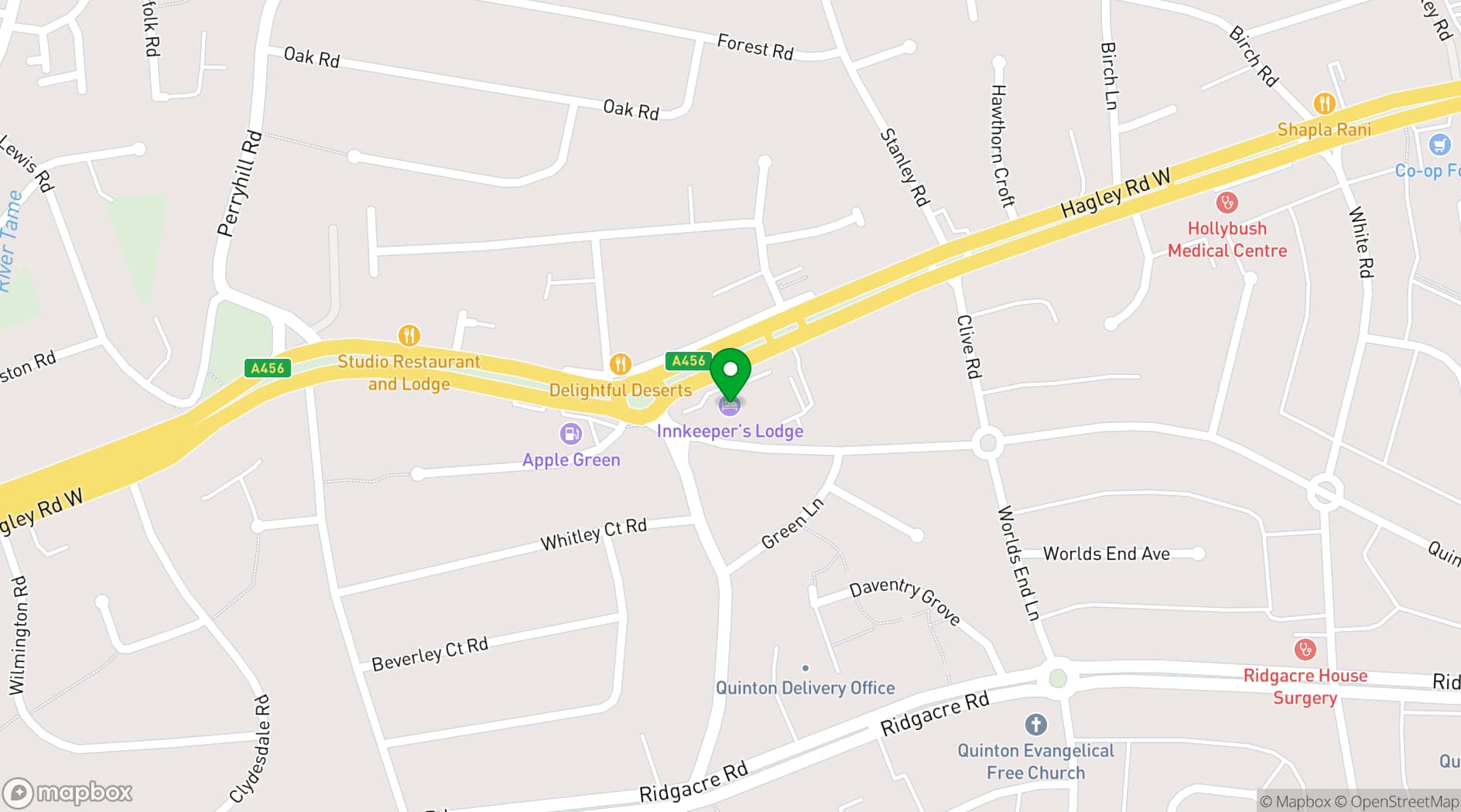 Map showing Toby Carvery Quinton