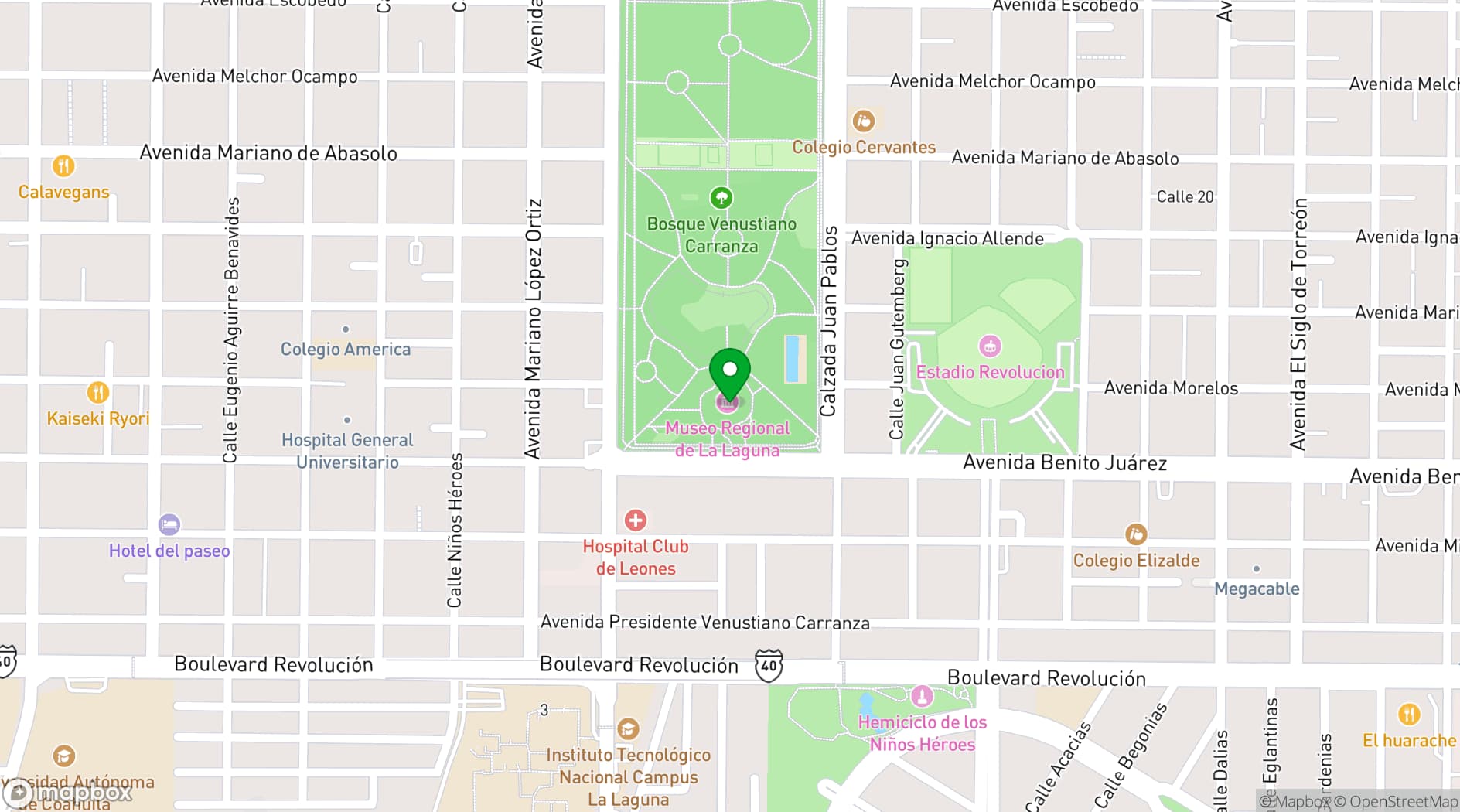Map showing Museo Regional de La Laguna