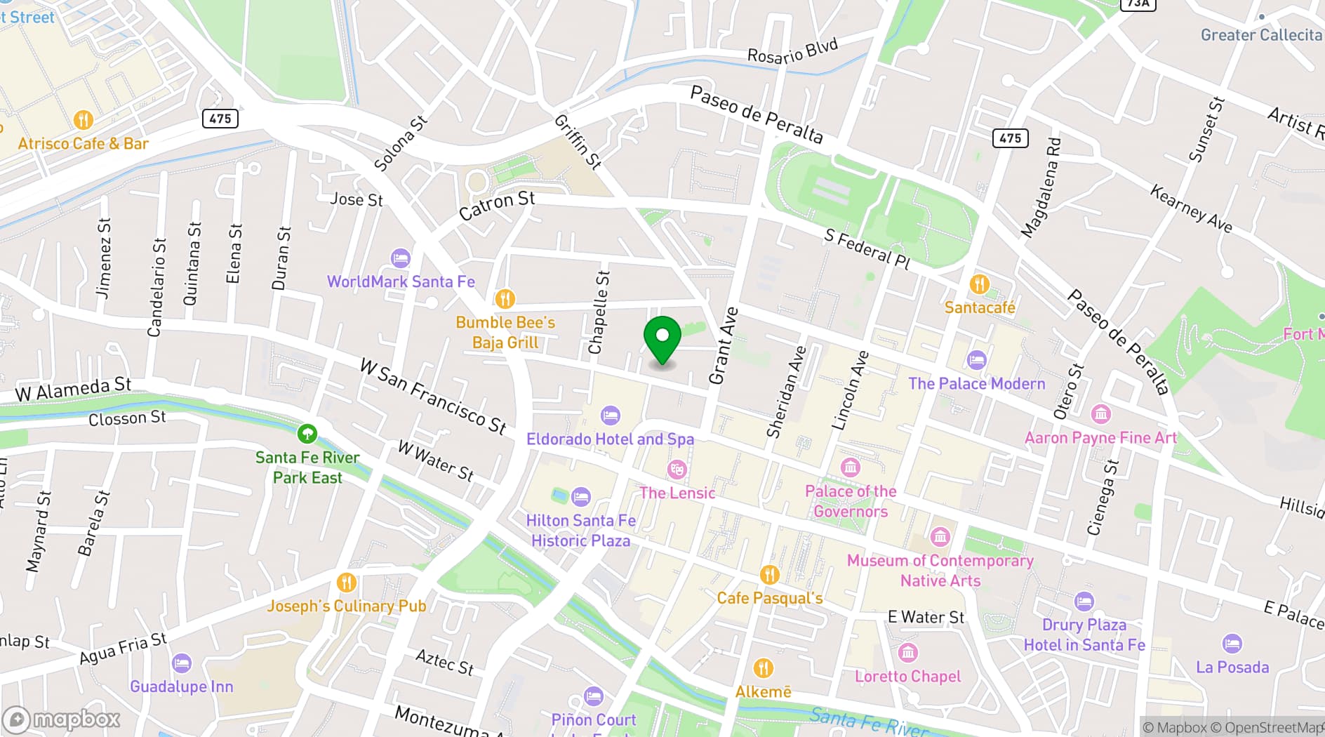 Map showing The Georgia O'Keeffe Museum