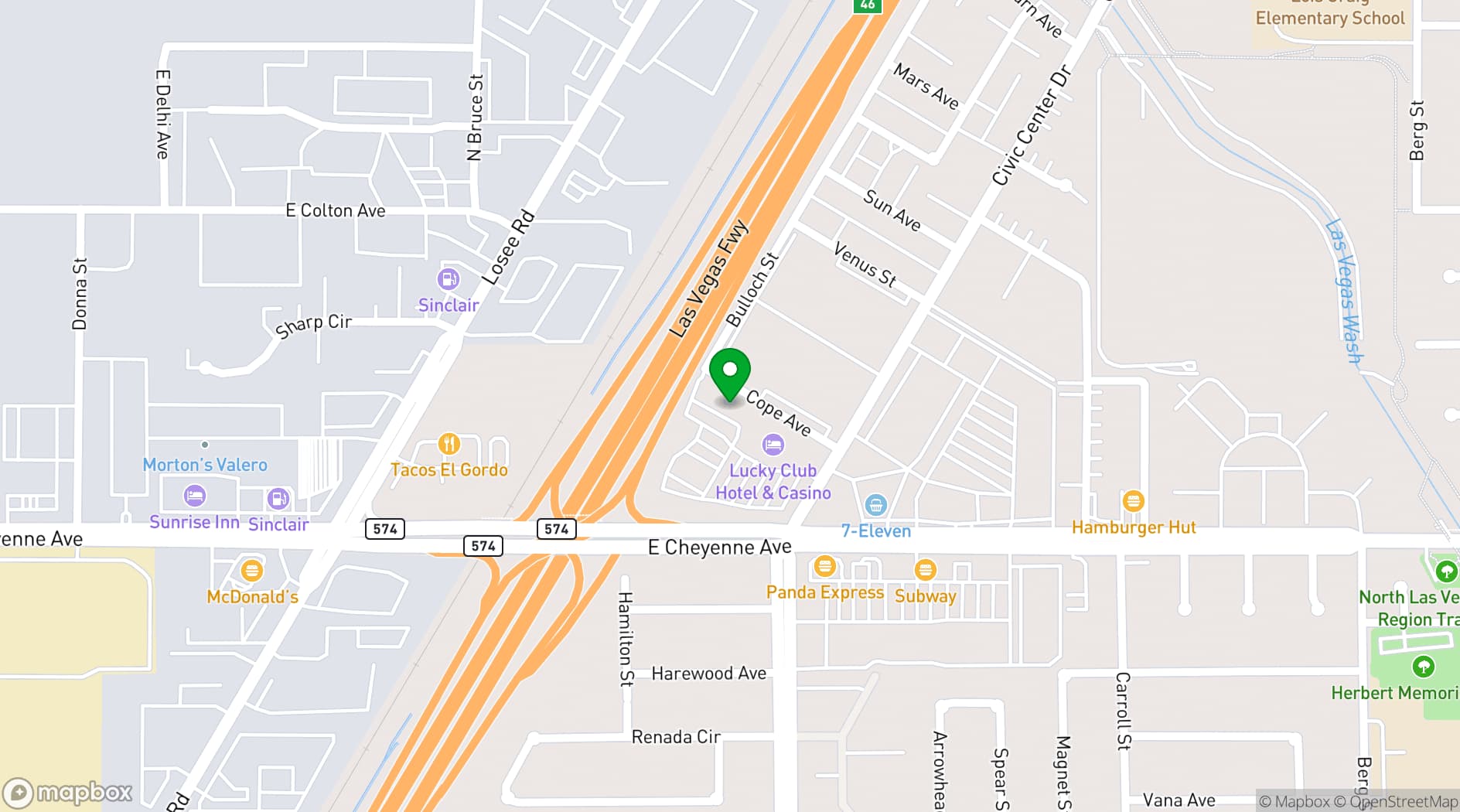 Map showing Hotel Jefe at Ojos Locos Sports Cantina y Casino
