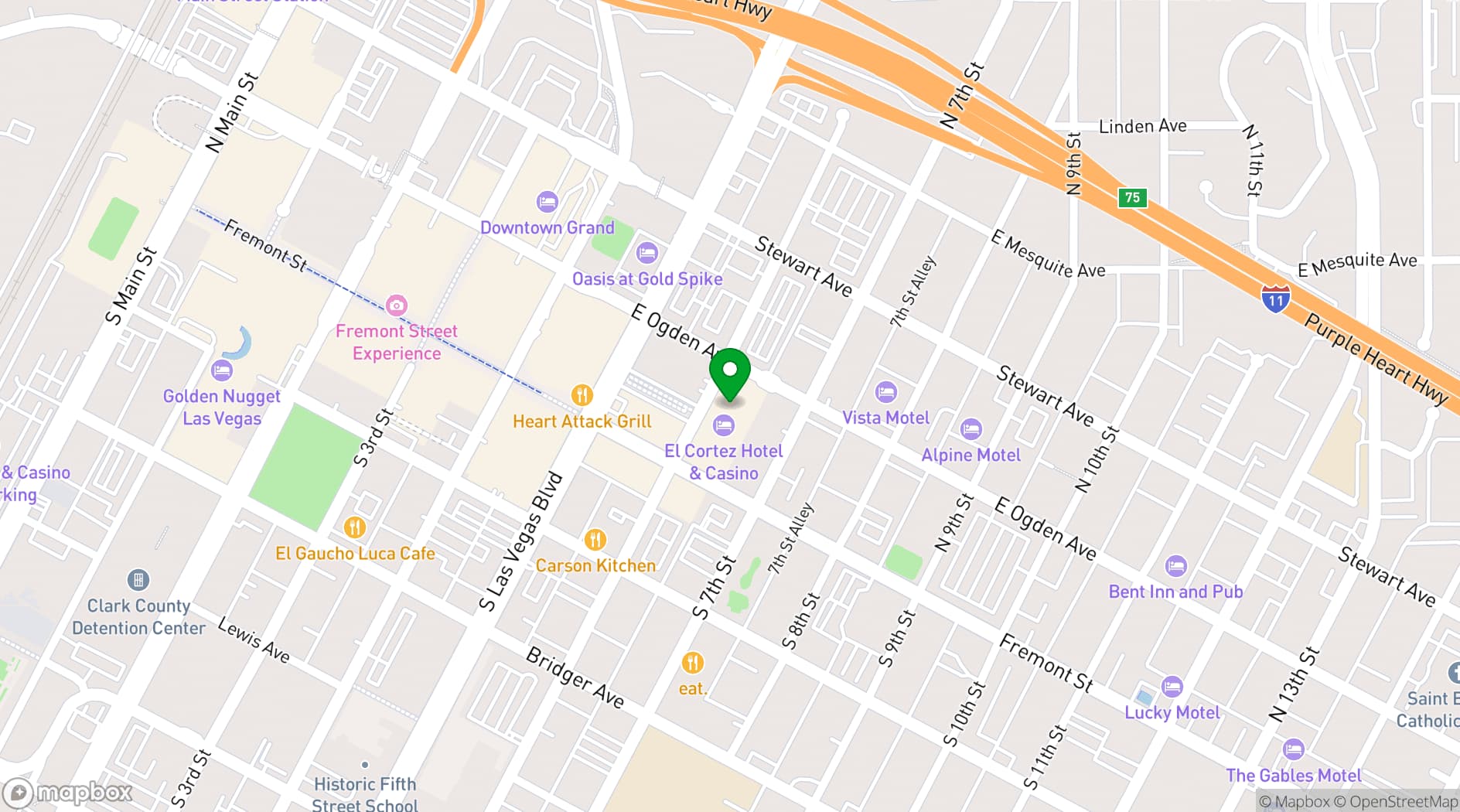 Map showing El Cortez Hotel & Casino