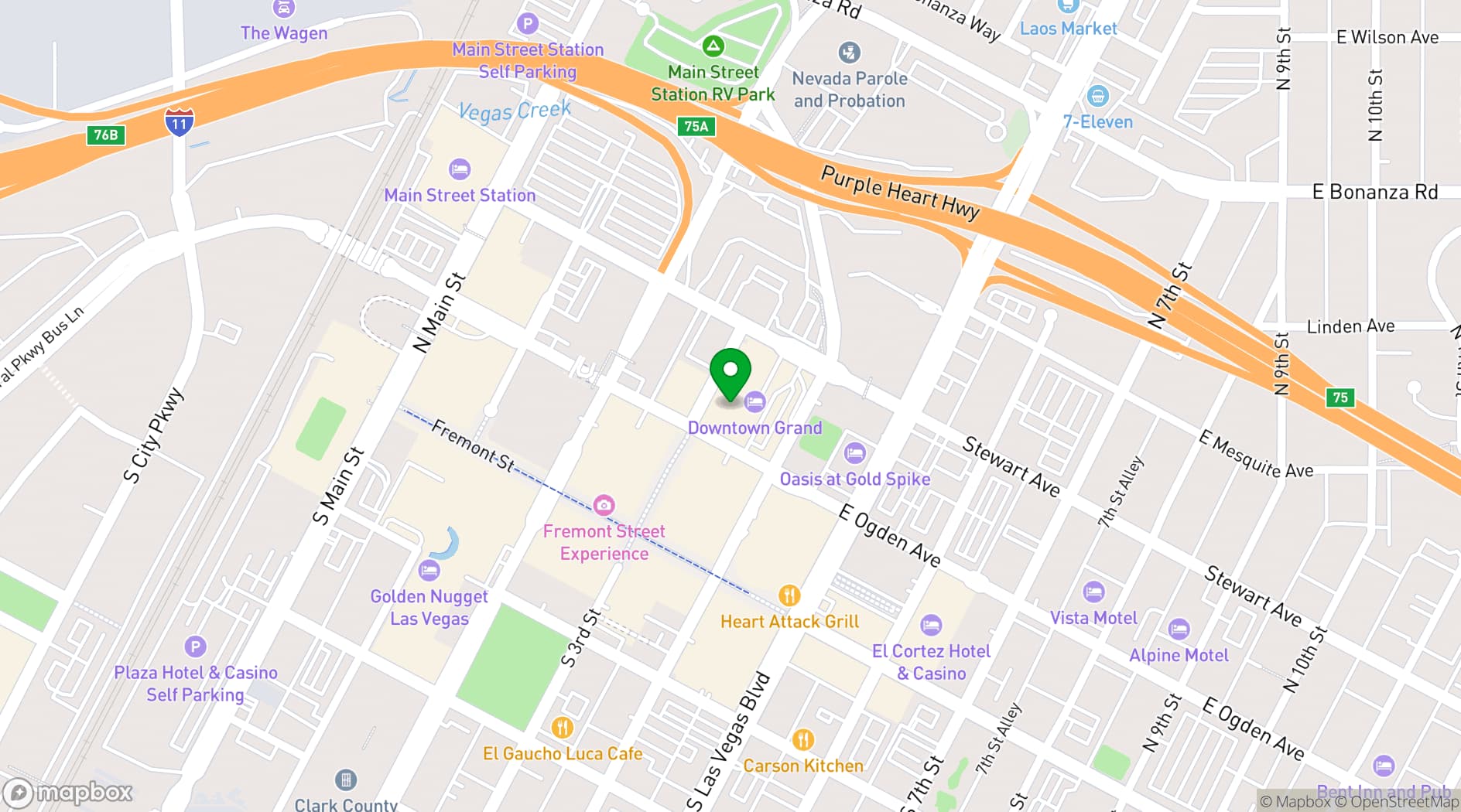 Map showing Downtown Grand Hotel & Casino