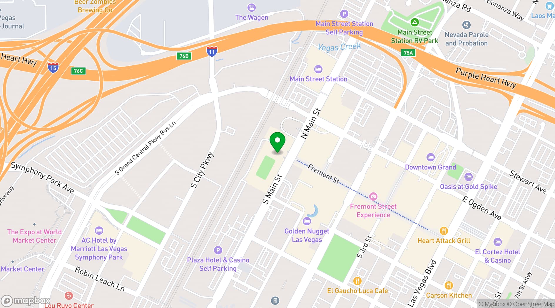 Map showing Plaza Hotel and Casino