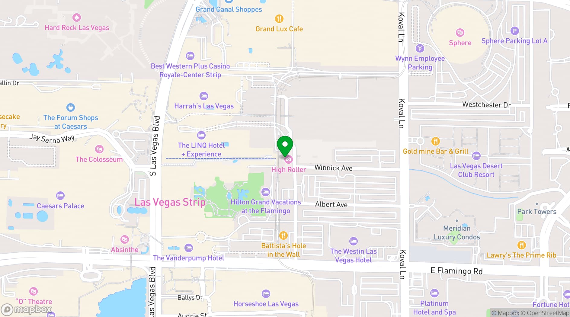 Map showing High Roller Wheel