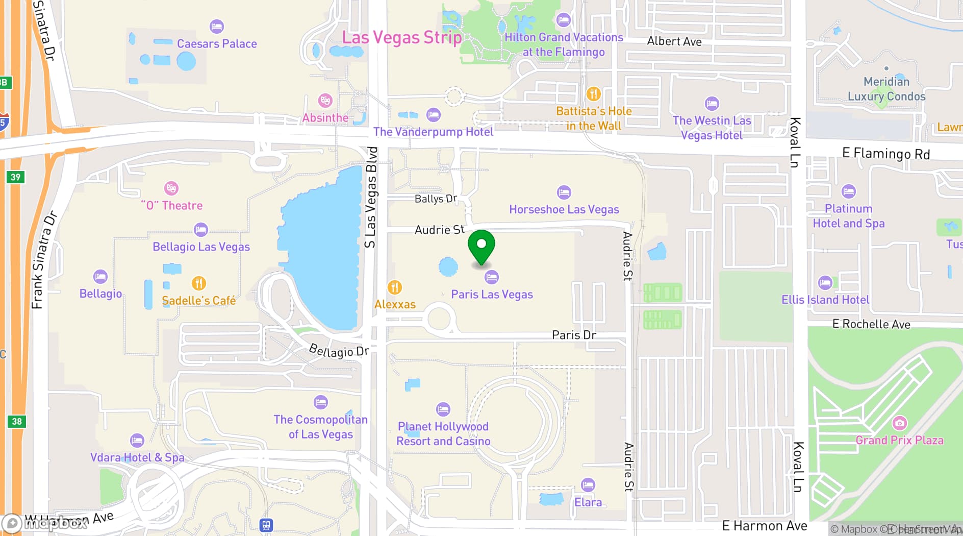 Map showing Paris Las Vegas Hotel & Casino