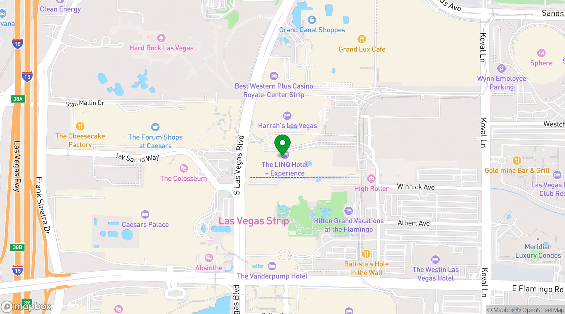 Map showing The LINQ Hotel + Experience