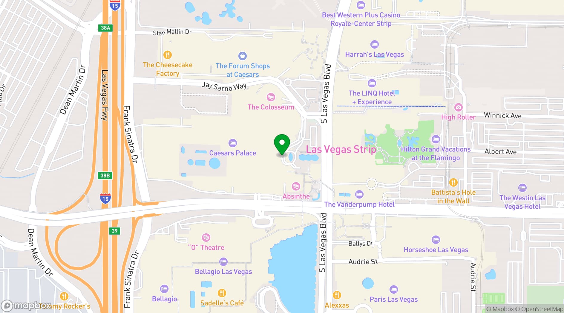 Map showing Nobu Hotel at Caesars Palace