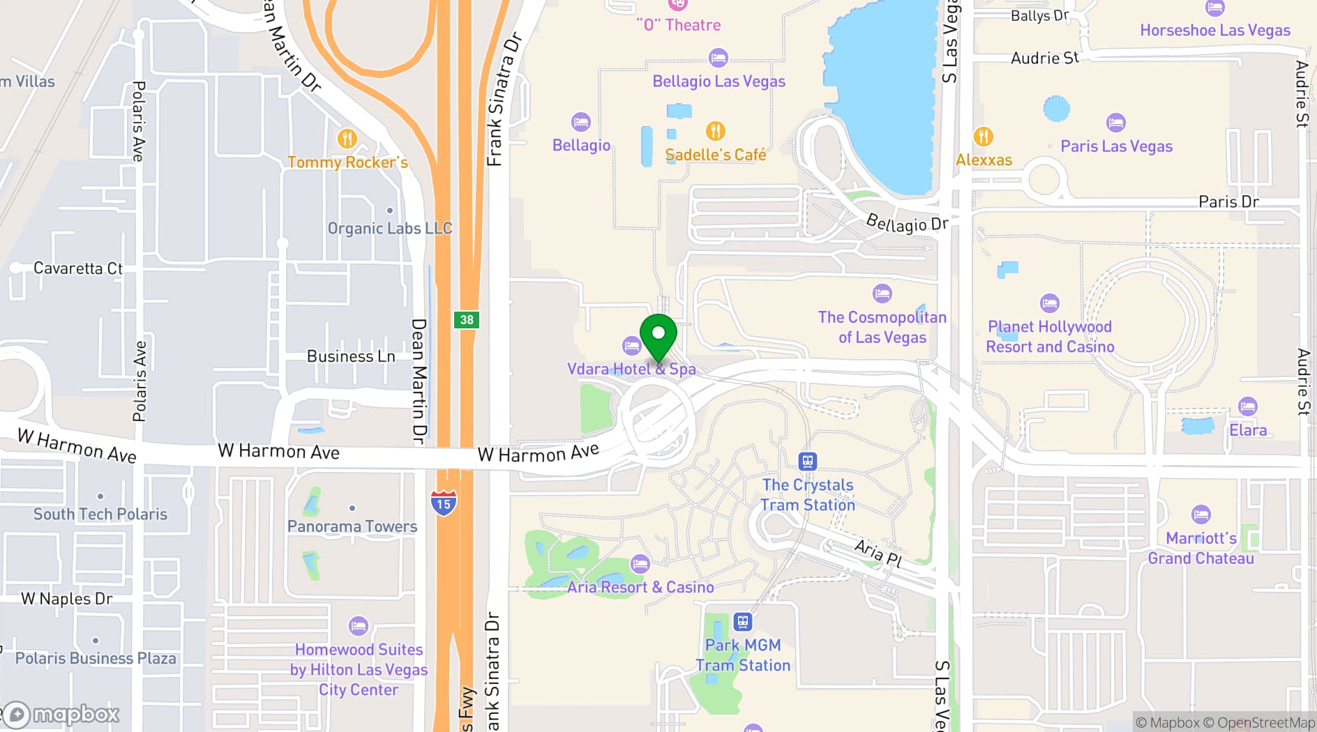 Map showing Vdara Hotel & Spa at ARIA Las Vegas