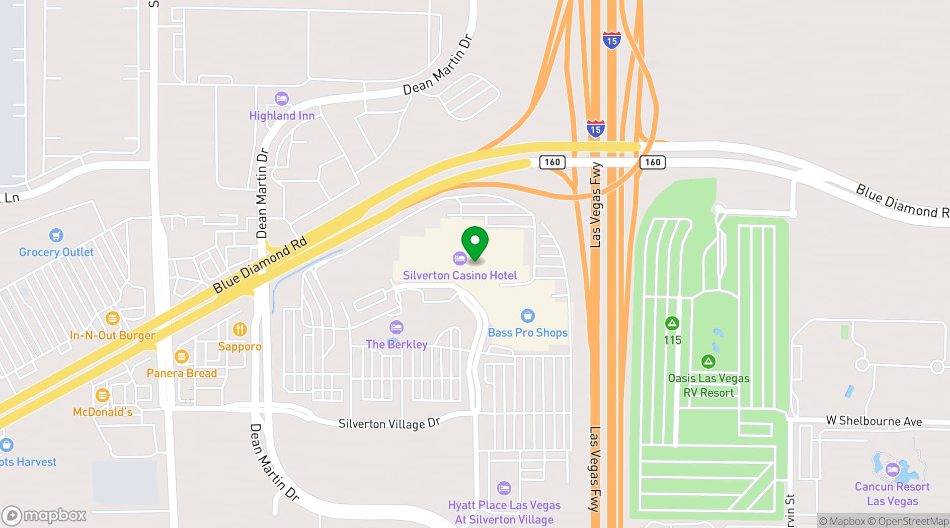 Map showing Silverton Casino