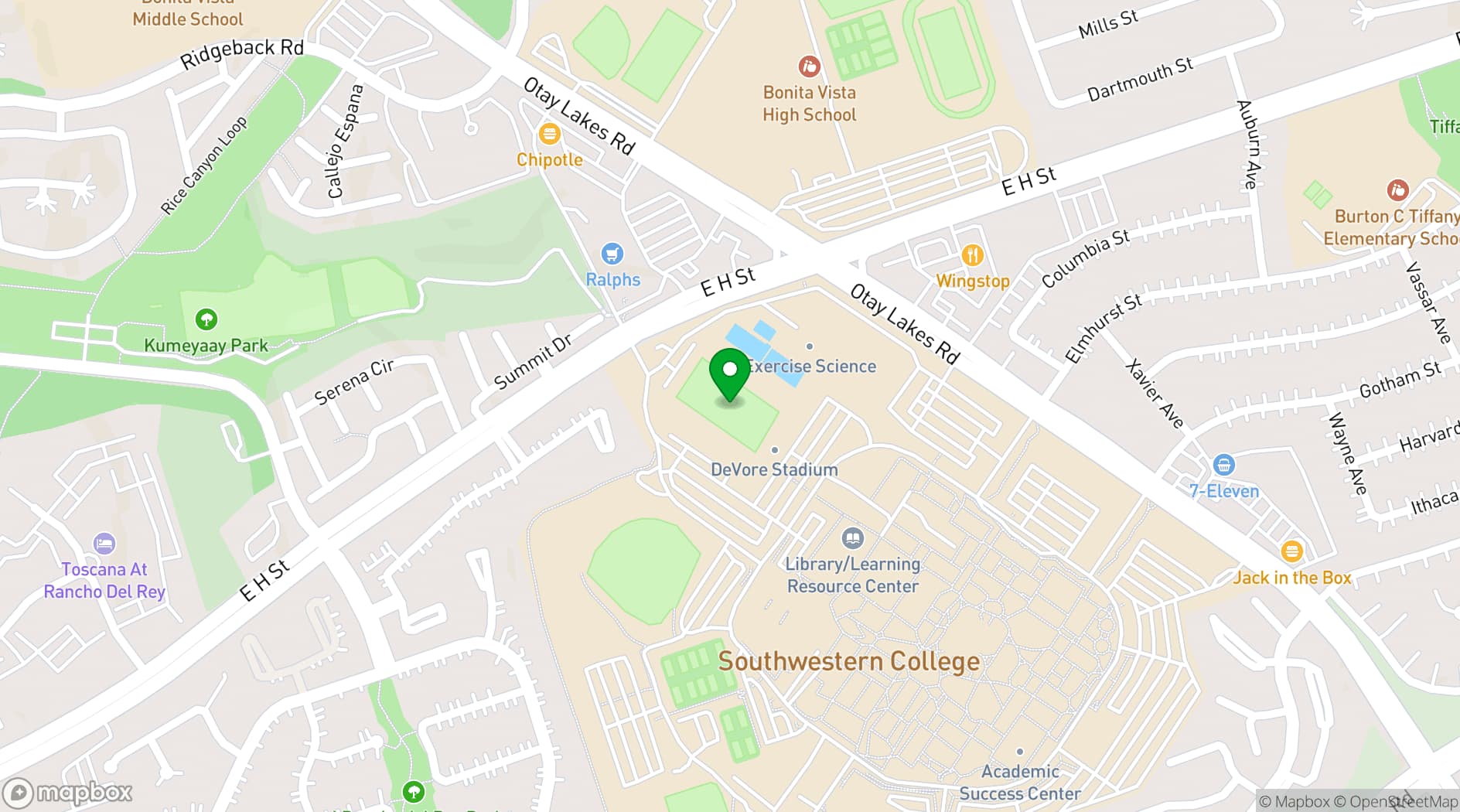 Map showing Southwestern College