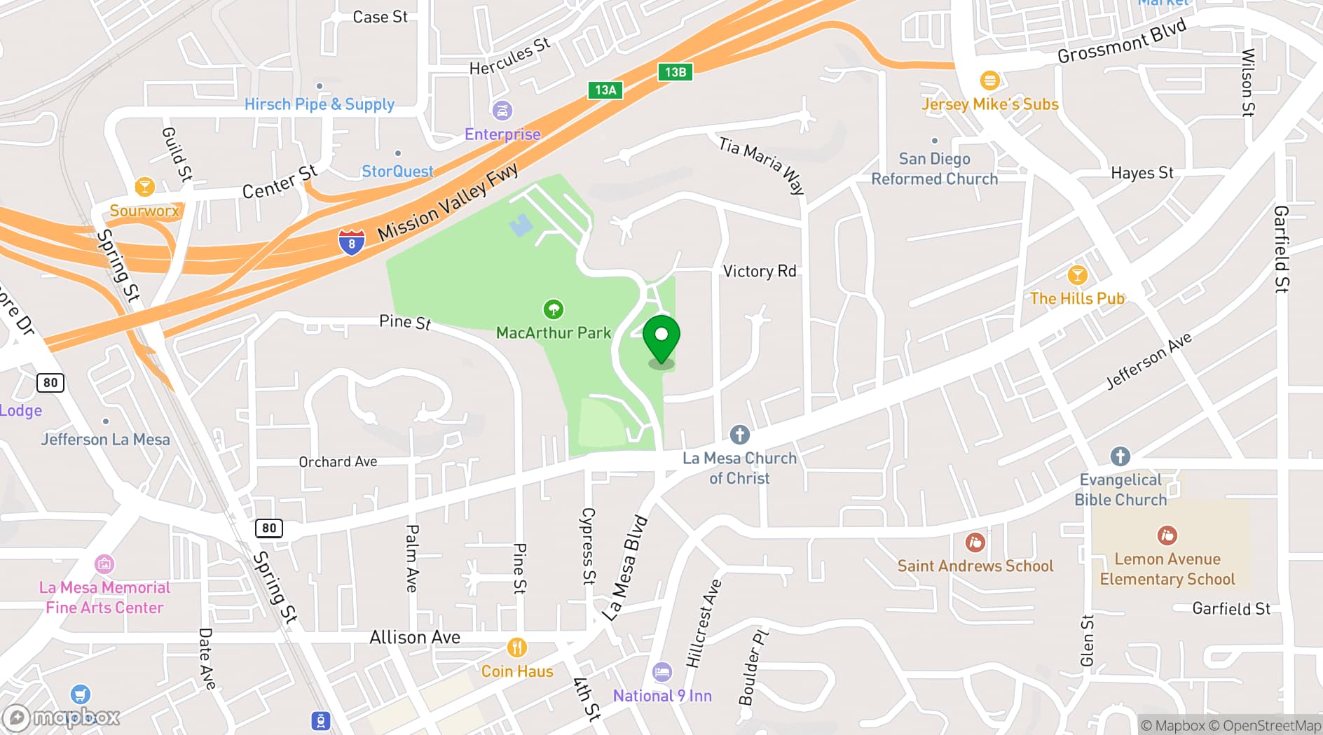 Map showing La Mesa Community Center