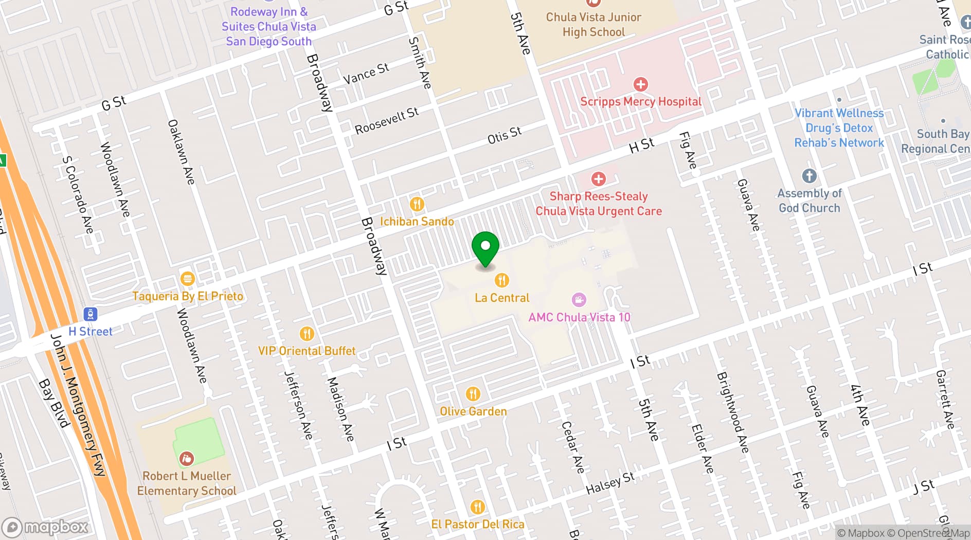 Map showing BJ's Restaurant & Brewhouse